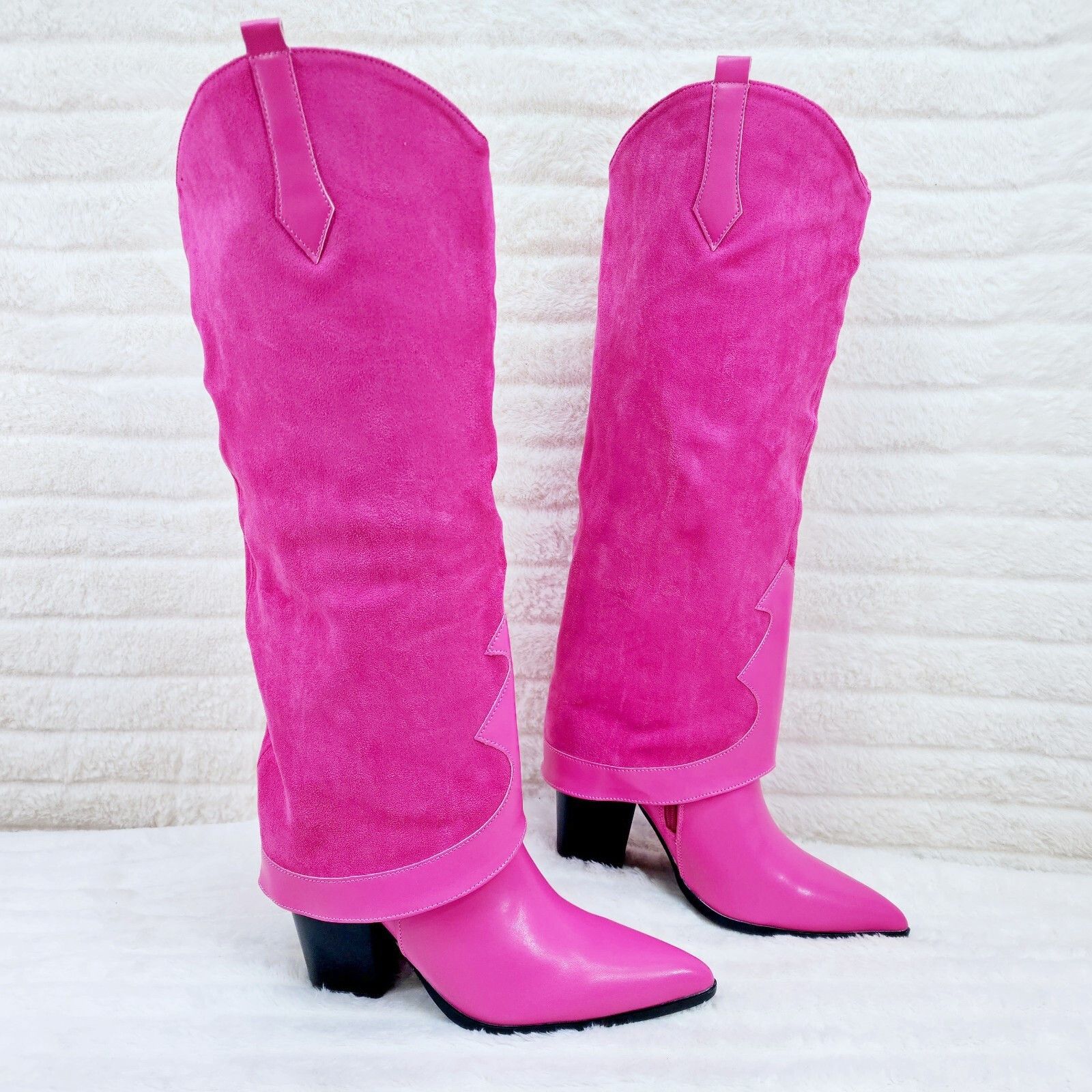 Other Branded Fuchsia Pink Skirted Fold Over Western Knee High Cow Size US 8.5 / IT 38.5 - 2 Thumbnail