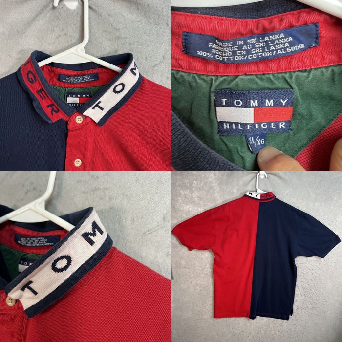 Tommy Hilfiger Vintage 90s Tommy Hilfiger Color Block Polo Shirt Adult XL  Blue Red Mens