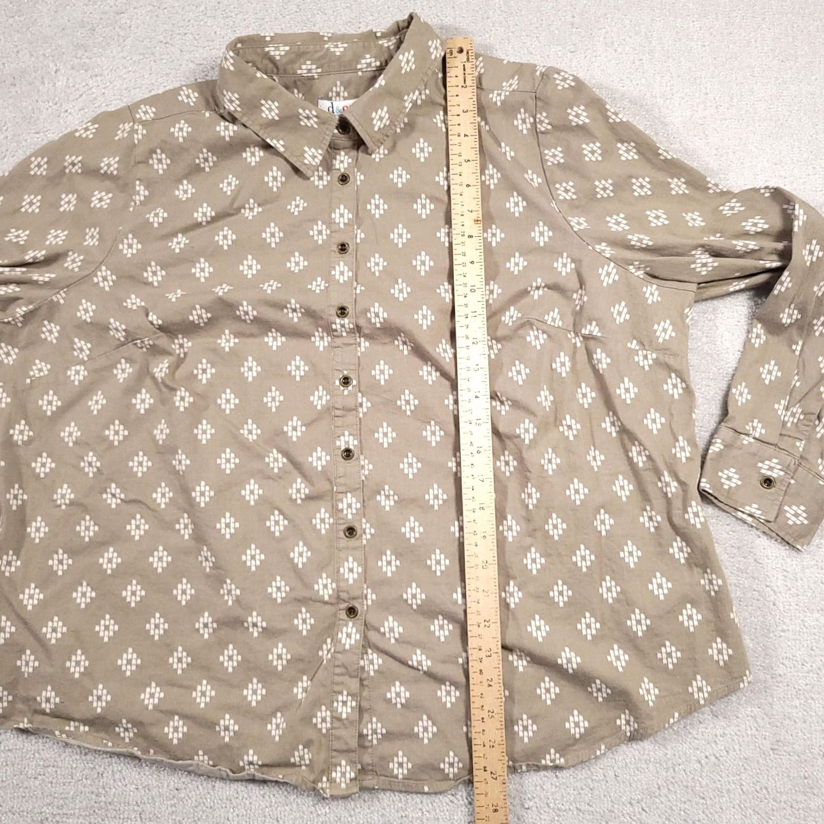 Denim & Co. Denim & Co. Shirt Women's Plus 2X Green Long Sleeve Geometric Print Button Up Size XXL / US 16-18 / IT 52-54 - 7 Thumbnail