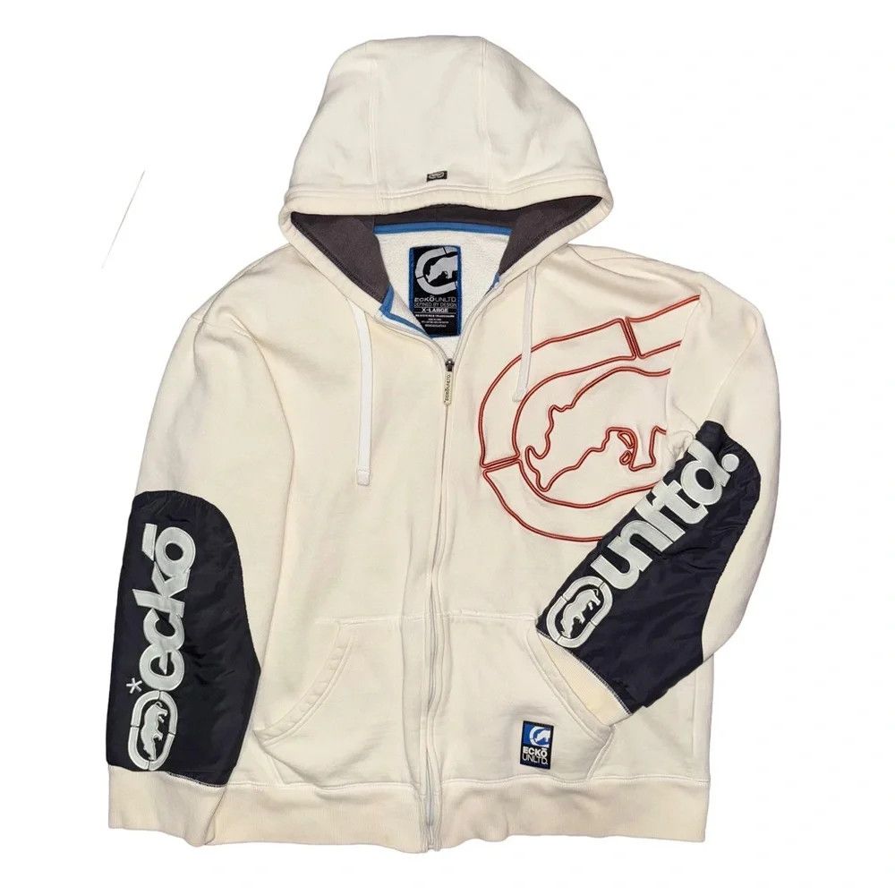 Ecko Unltd. Ecko Unltd Y2K Ivory Full Zip Embroidered Logo Hoodie Size US XL / EU 56 / 4 - 1 Thumbnail