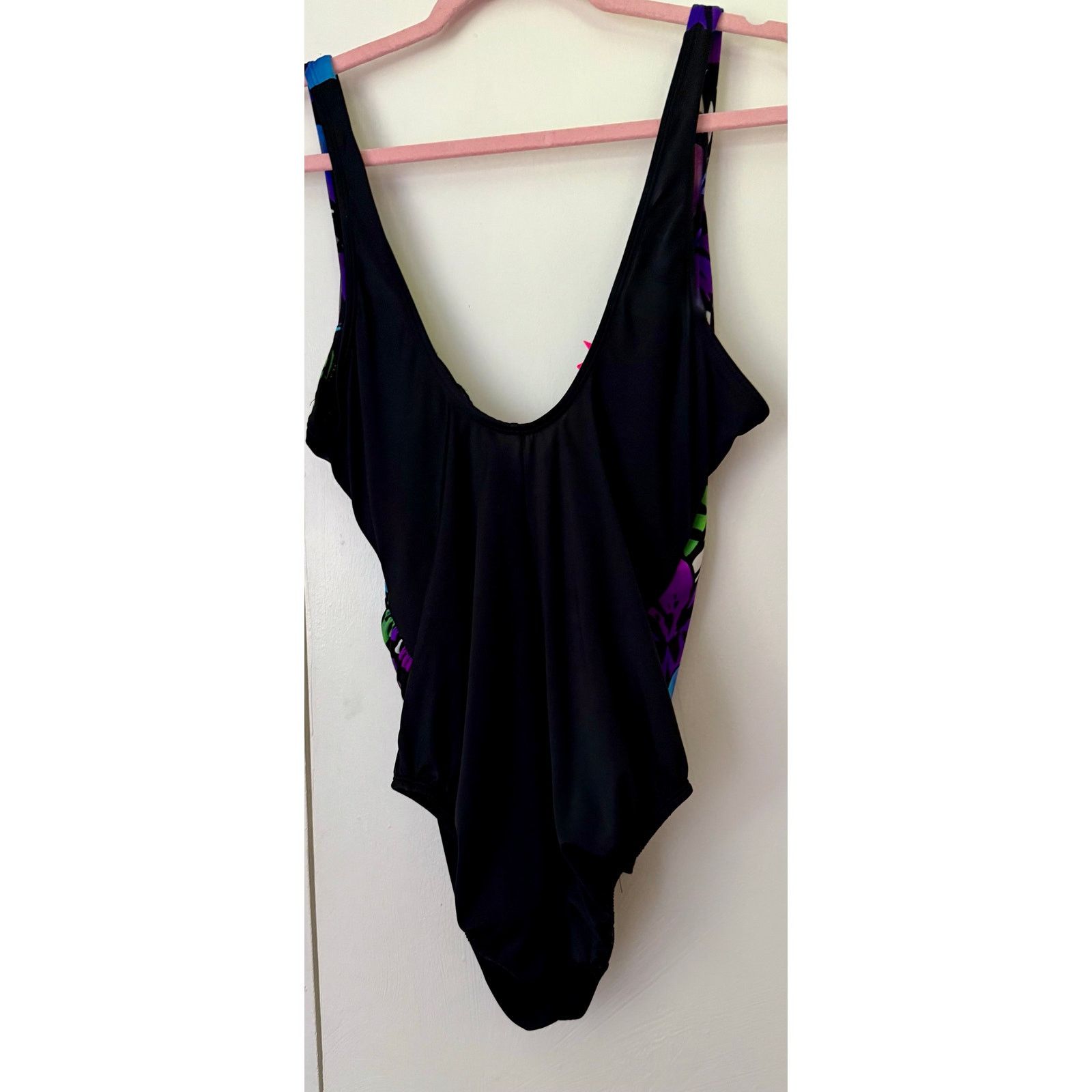 Vintage Vintage Robby Len Purple Black Floral One Piece Swim Suit 12 Size ONE SIZE - 2 Thumbnail