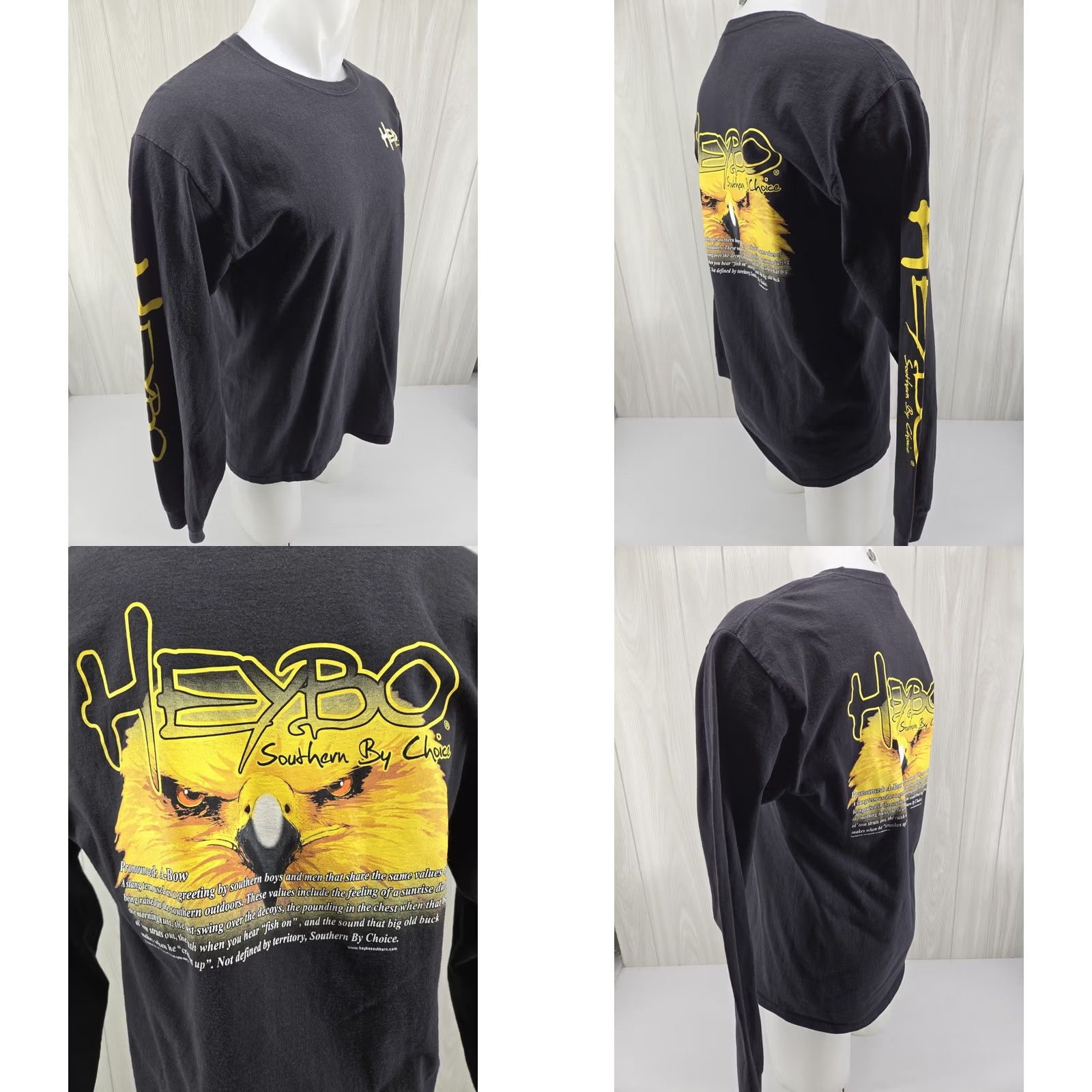 Vintage Heybo Shirt Mens Large Eagle Black Long Sleeve Cotton Size US L / EU 52-54 / 3 - 8 Thumbnail