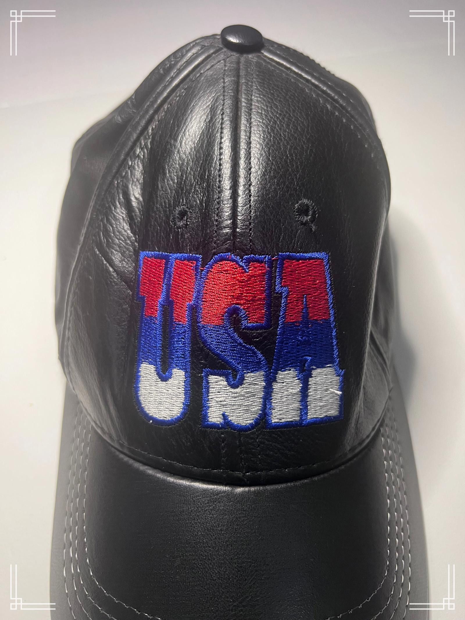 Designer USA Black Leather Baseball Cap with Embroidered Logo Size ONE SIZE - 2 Thumbnail