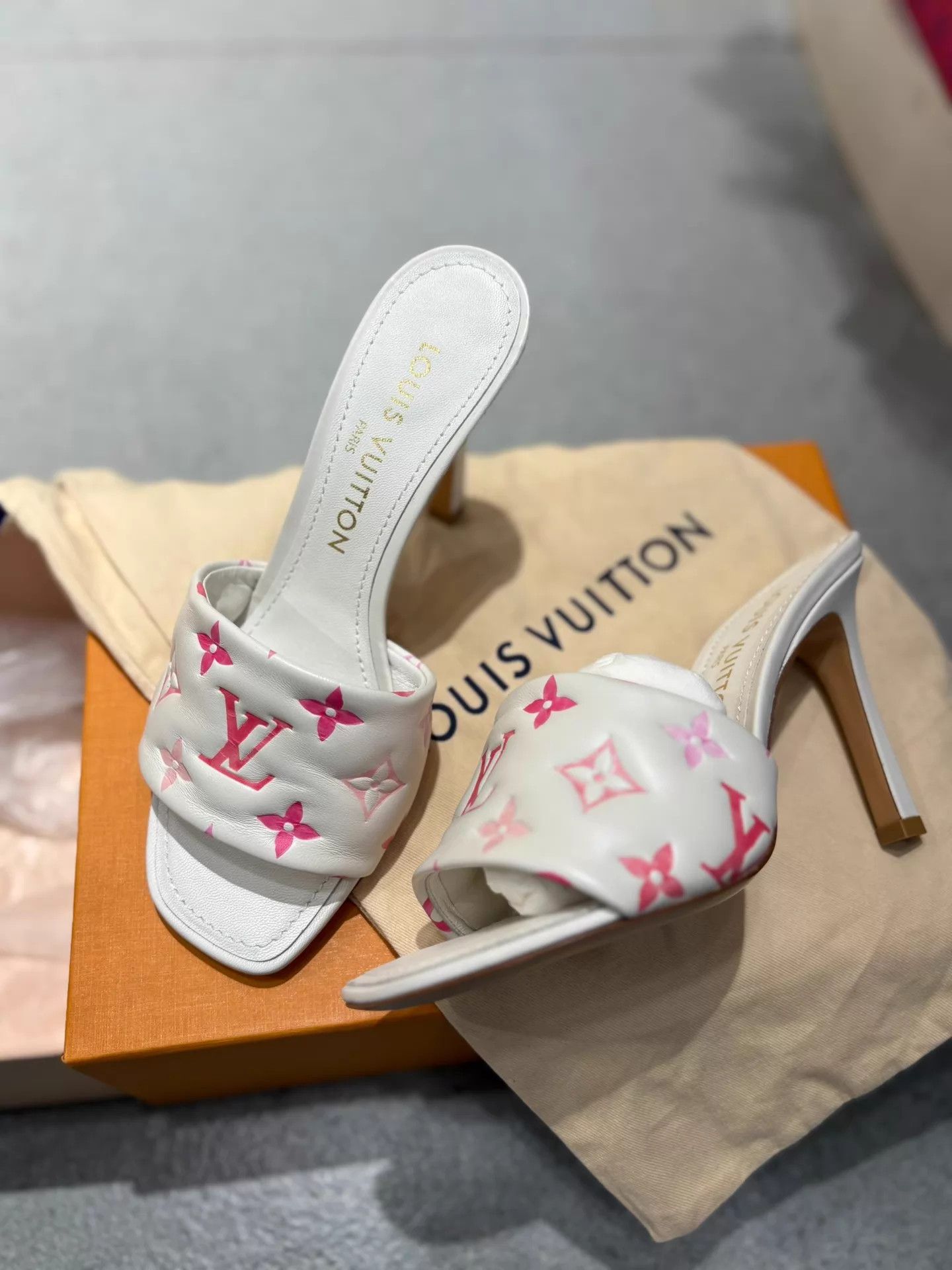 Louis Vuitton LV Pink & White Embossed Monogram Heels 37 New Box Size US 6.5 / IT 36.5 - 1 Thumbnail
