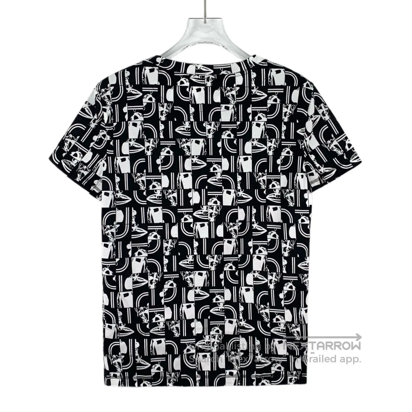 Hermes Hermes Black Geometric Pattern Printed Cotton Crew Neck Sh Size XS / US 0-2 / IT 36-38 - 2 Thumbnail