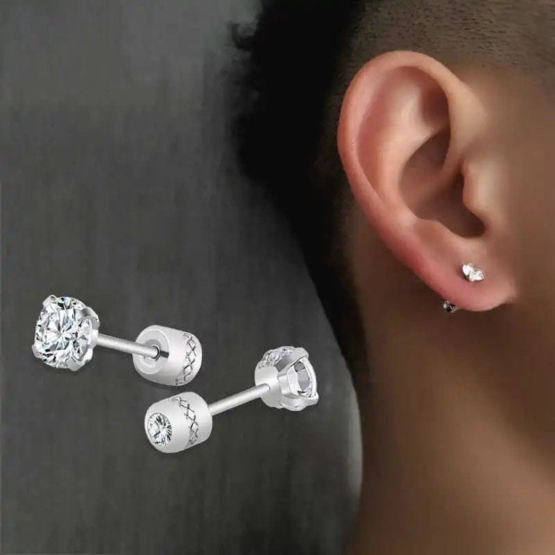 Jewelry Medical Stainless steel Crystal Zircon Ear Studs Earrings Size ONE SIZE - 1 Thumbnail