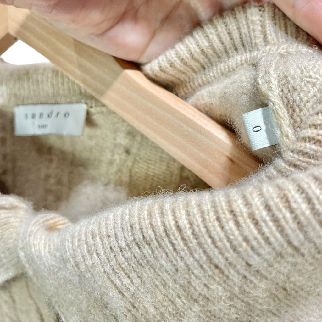Sandro Sandro Gotham Oversized Collar Beige Wool Sweater 0 (XS) Size XS / US 0-2 / IT 36-38 - 9 Thumbnail