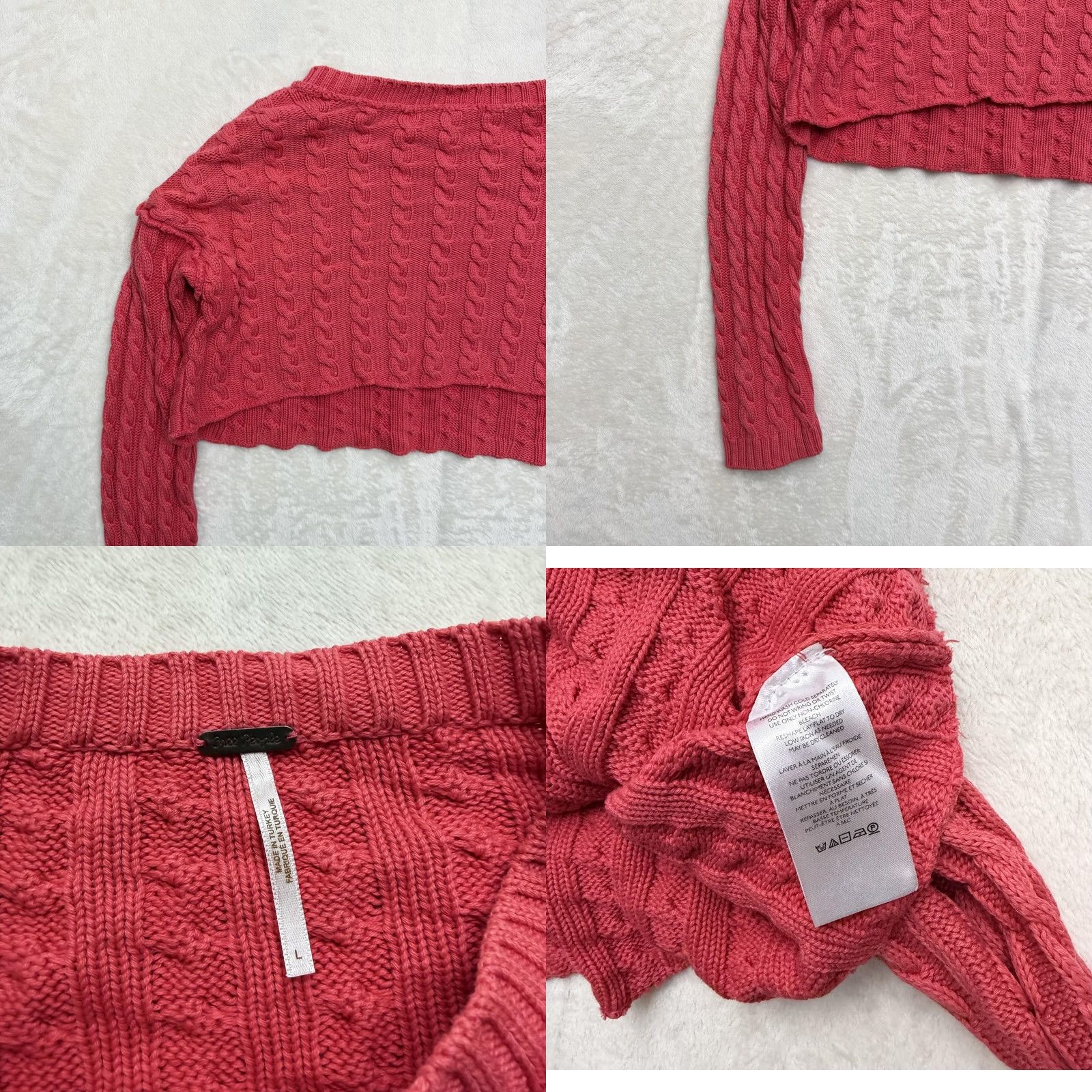 Free People Free People Sweater Womens Large Pink Cable Knit Cropped Crewneck Pullover Size L / US 10 / IT 46 - 9 Thumbnail