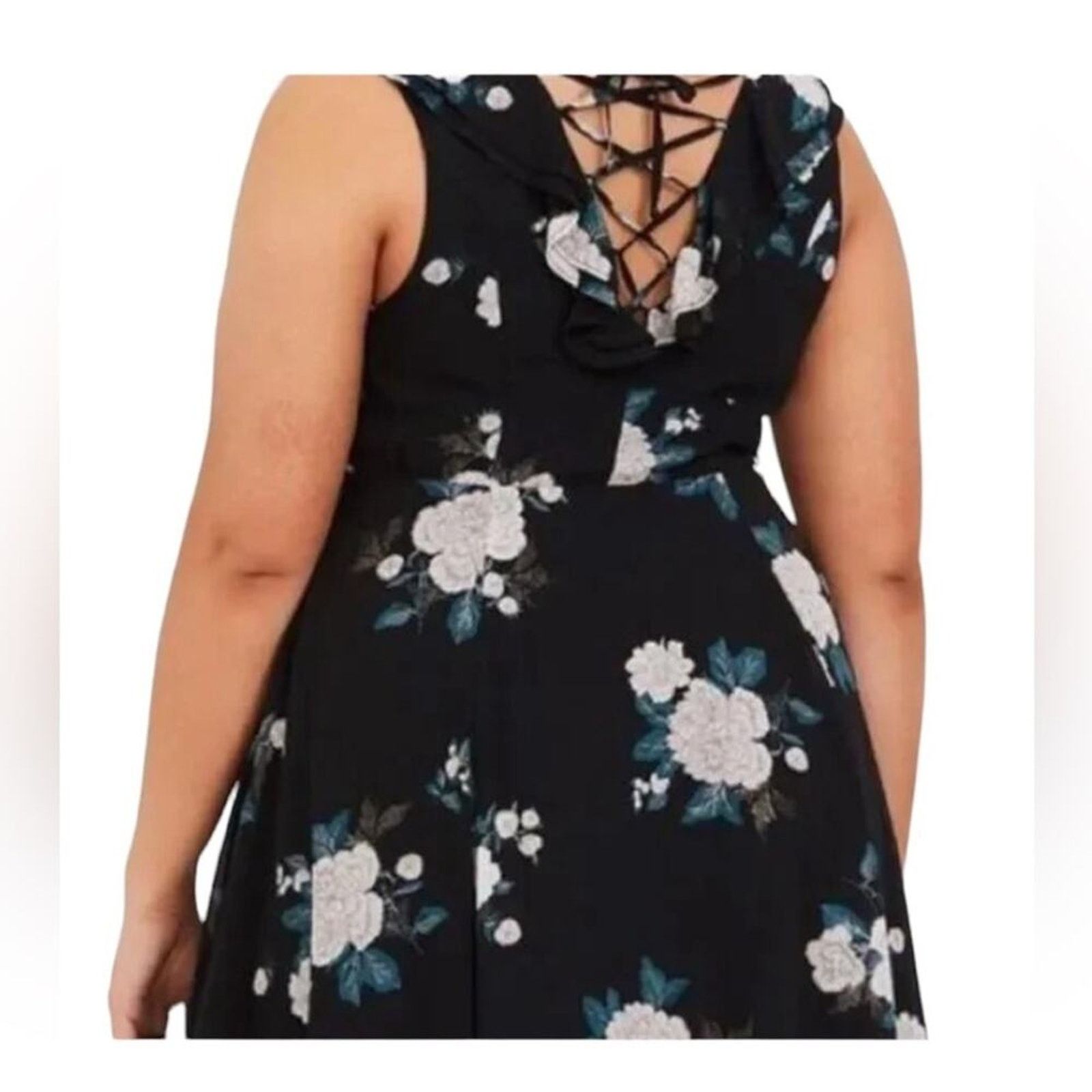 Torrid Torrid Black Floral Chiffon Sleeveless Skater Mini Dress Size XXL / US 16-18 / IT 52-54 - 3 Thumbnail