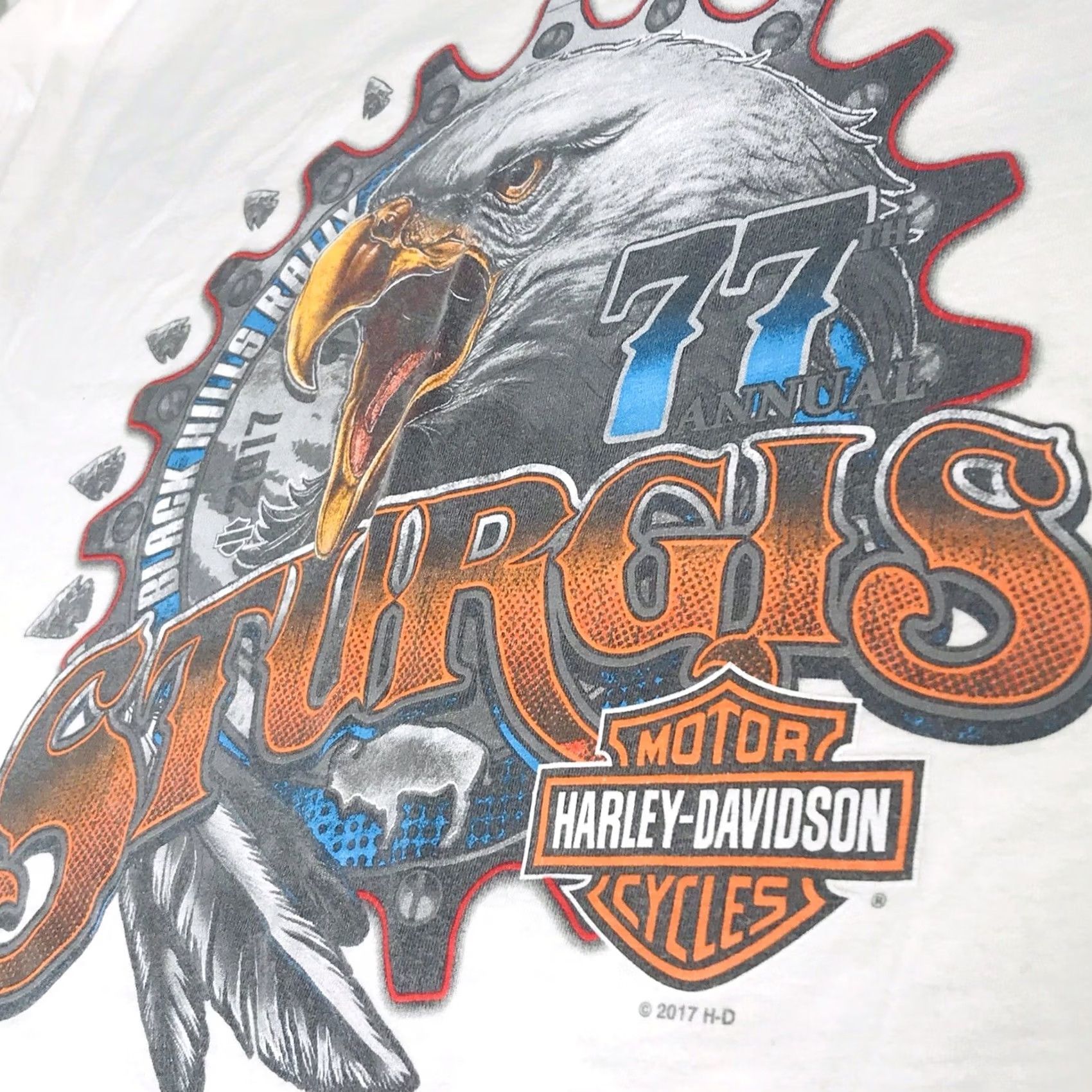 Harley Davidson Harley-Davidson Men T-Shirt XL White 77th Annual Sturgis Motorcycle Rally Graphic Short Sleeve Crew Neck Vintage No N/A Size US XL / EU 56 / 4 - 4 Thumbnail