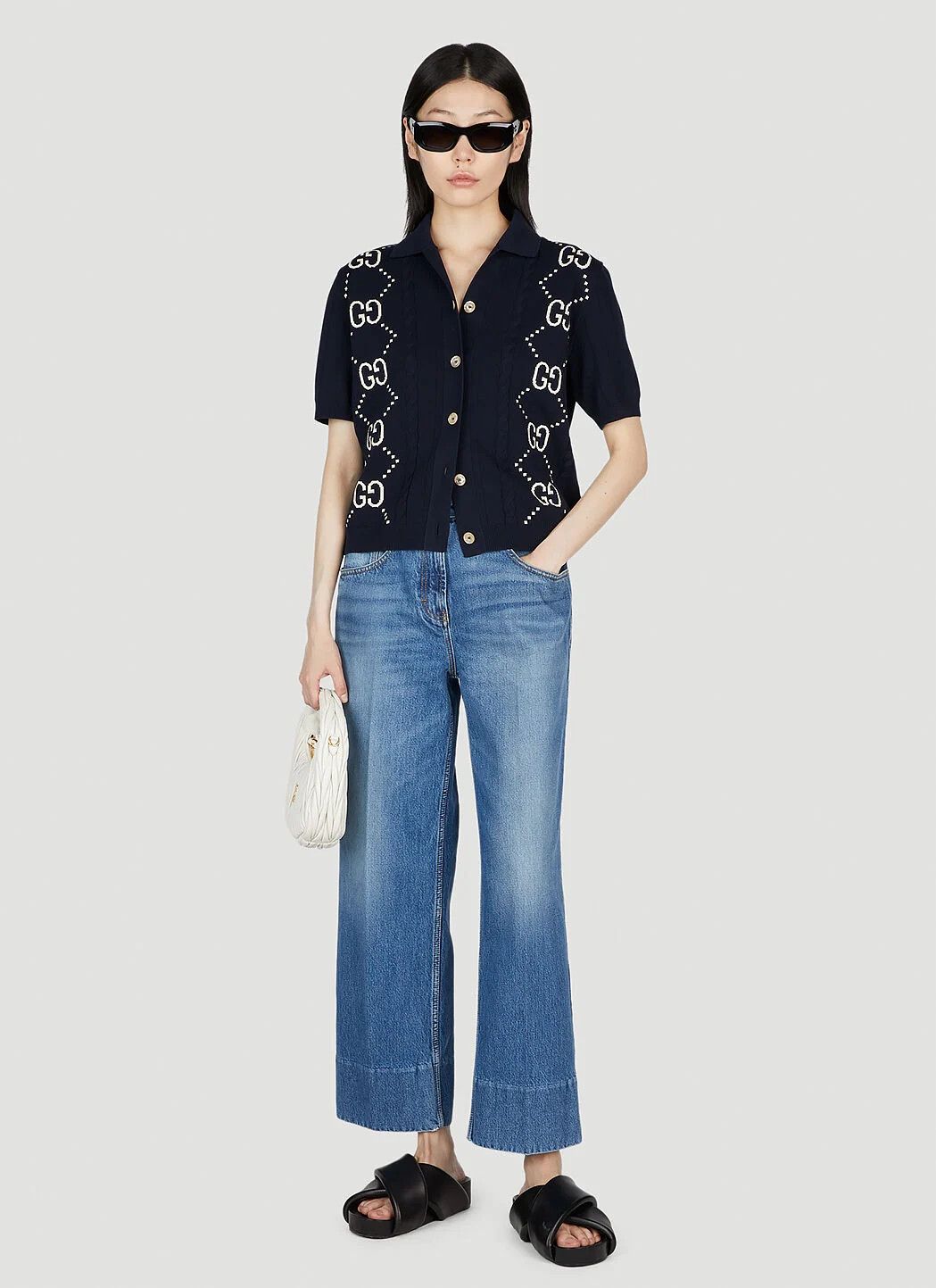 Gucci o1la5ras0526 Cotton Cardigan With GG Intarsia in Blue Size XS / US 0-2 / IT 36-38 - 2 Thumbnail