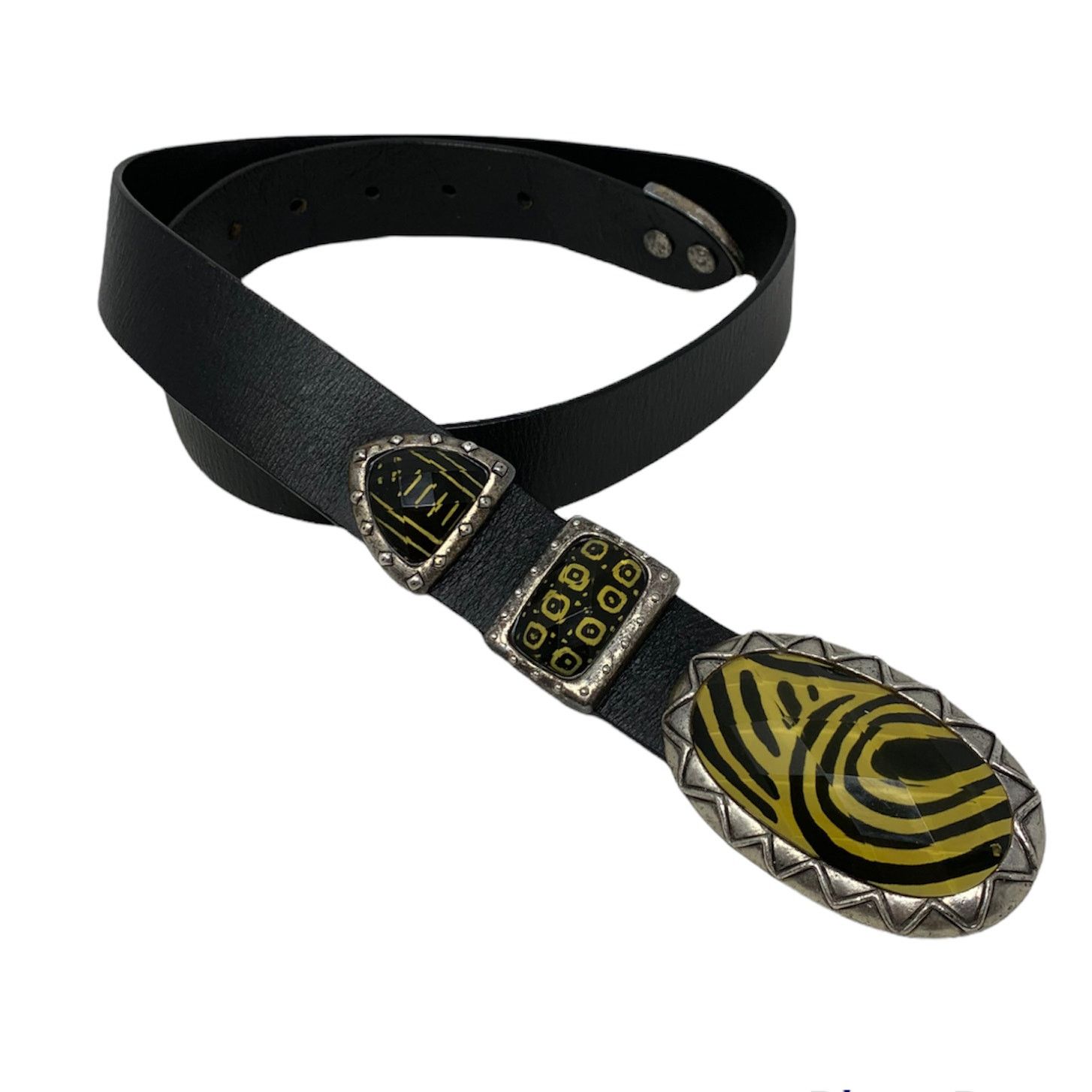 Chicos Chico's black leather belt metal tribal buckle size medium Size ONE SIZE - 2 Thumbnail
