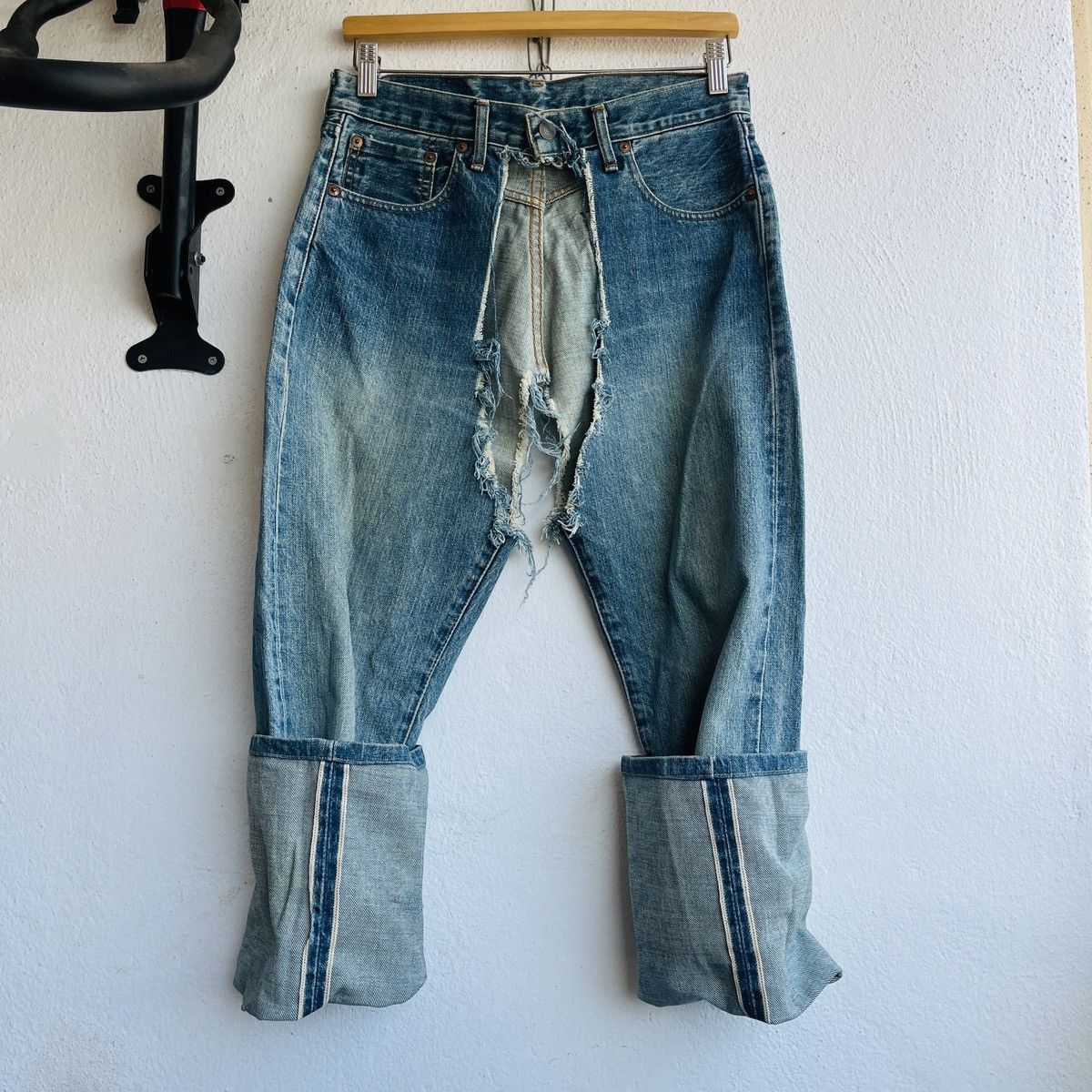 Levi's Vintage Levi's 502XX Big E Distressed Cut Selvedge Jeans J22 Size US 30 / EU 46 - 13 Thumbnail