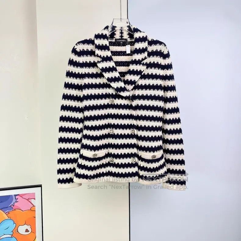 Chanel Chanel 21C blue and white striped knitted jacket Size XXS / US 00 / IT 34 - 1 Thumbnail