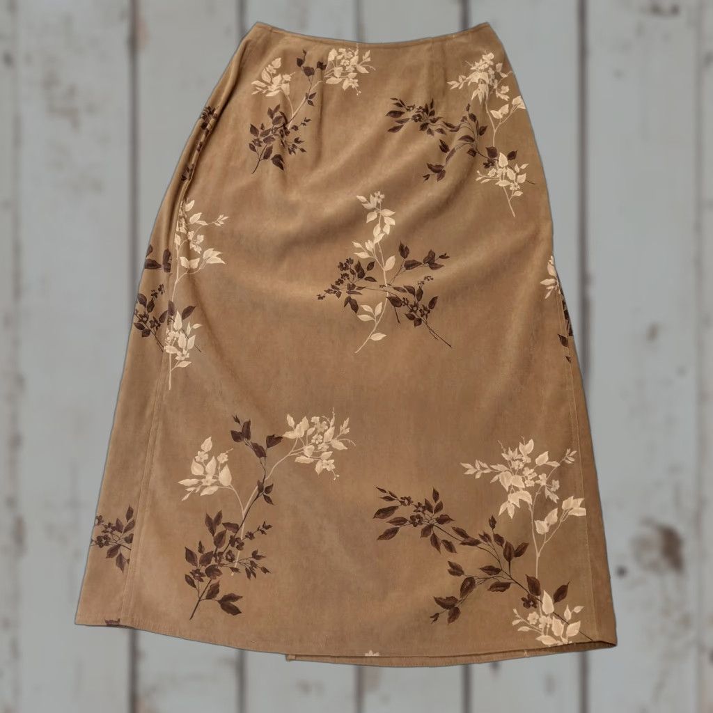 Talbots VINTAGE Talbots Skirt Women’s 10 Brown Wrap Around Faux Suede Maxi Leaves Flowers Size 32" / US 10 / IT 46 - 1 Thumbnail