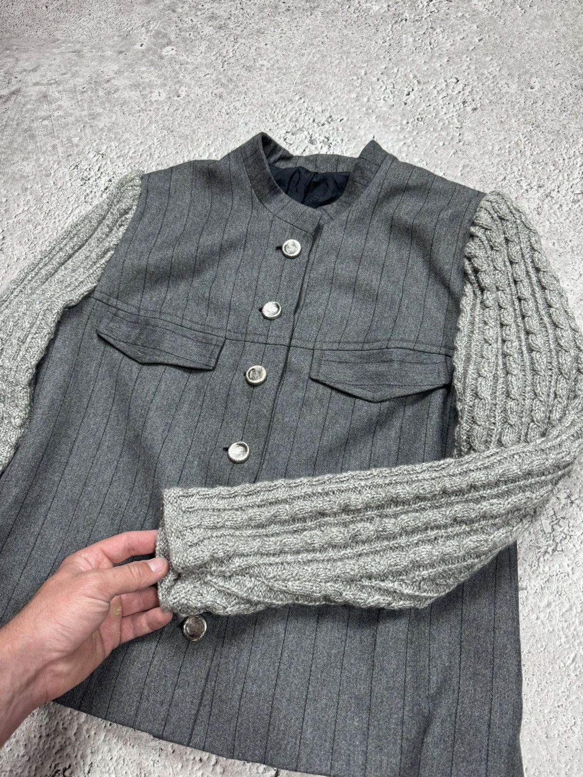 Other Designer Wool Blend Jacket Cable Knit Sleeves Gray Coat Size M / US 6-8 / IT 42-44 - 6 Thumbnail