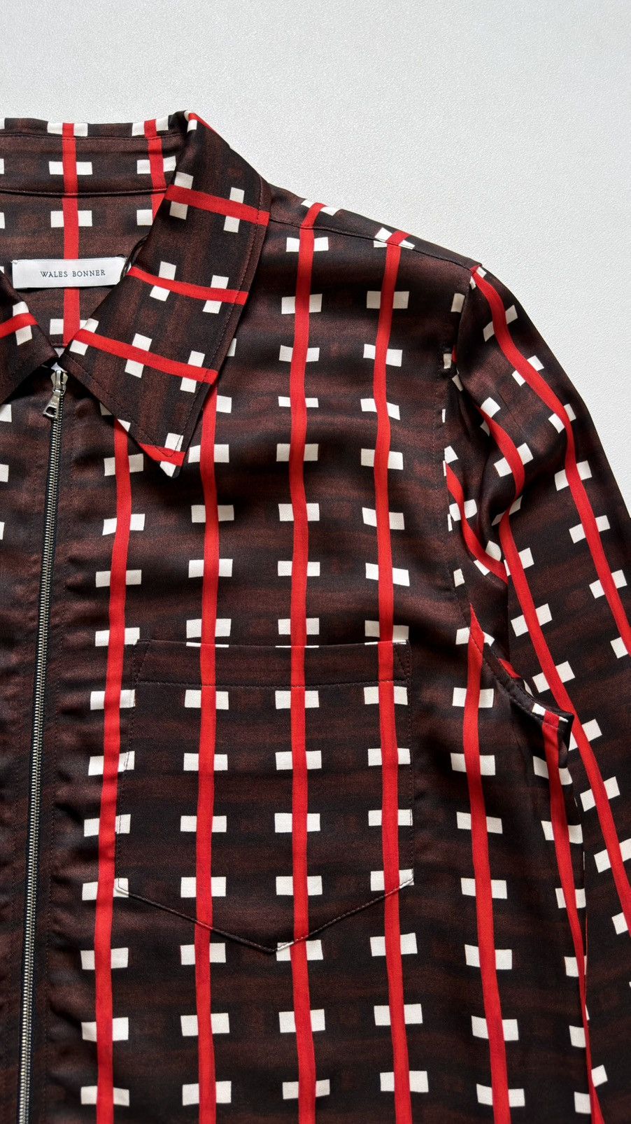 Wales Bonner ‘Relief’ Brown + Red Patterned Zip Shirt Size US M / EU 48-50 / 2 - 6 Thumbnail