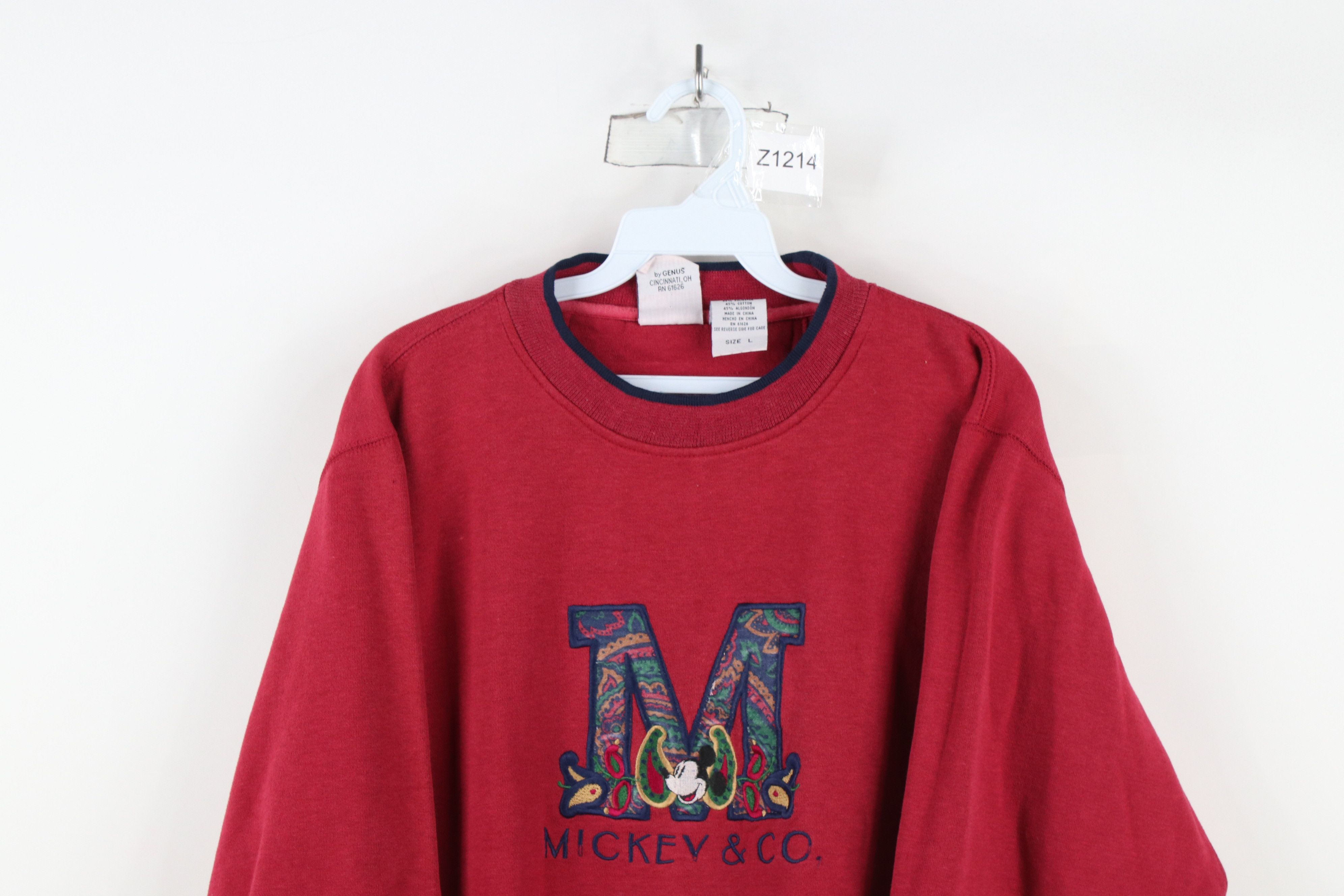 Disney × Vintage Vintage 90s Disney Paisley Mickey Mouse Sweatshirt Red Size L / US 10 / IT 46 - 2 Thumbnail