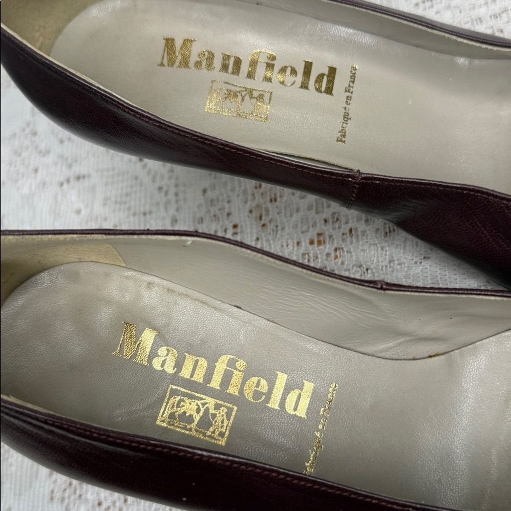 The Unbranded Brand Vintage Manfield France leather burgundy purple heels sz 8 Size US 8 / IT 38 - 3 Thumbnail