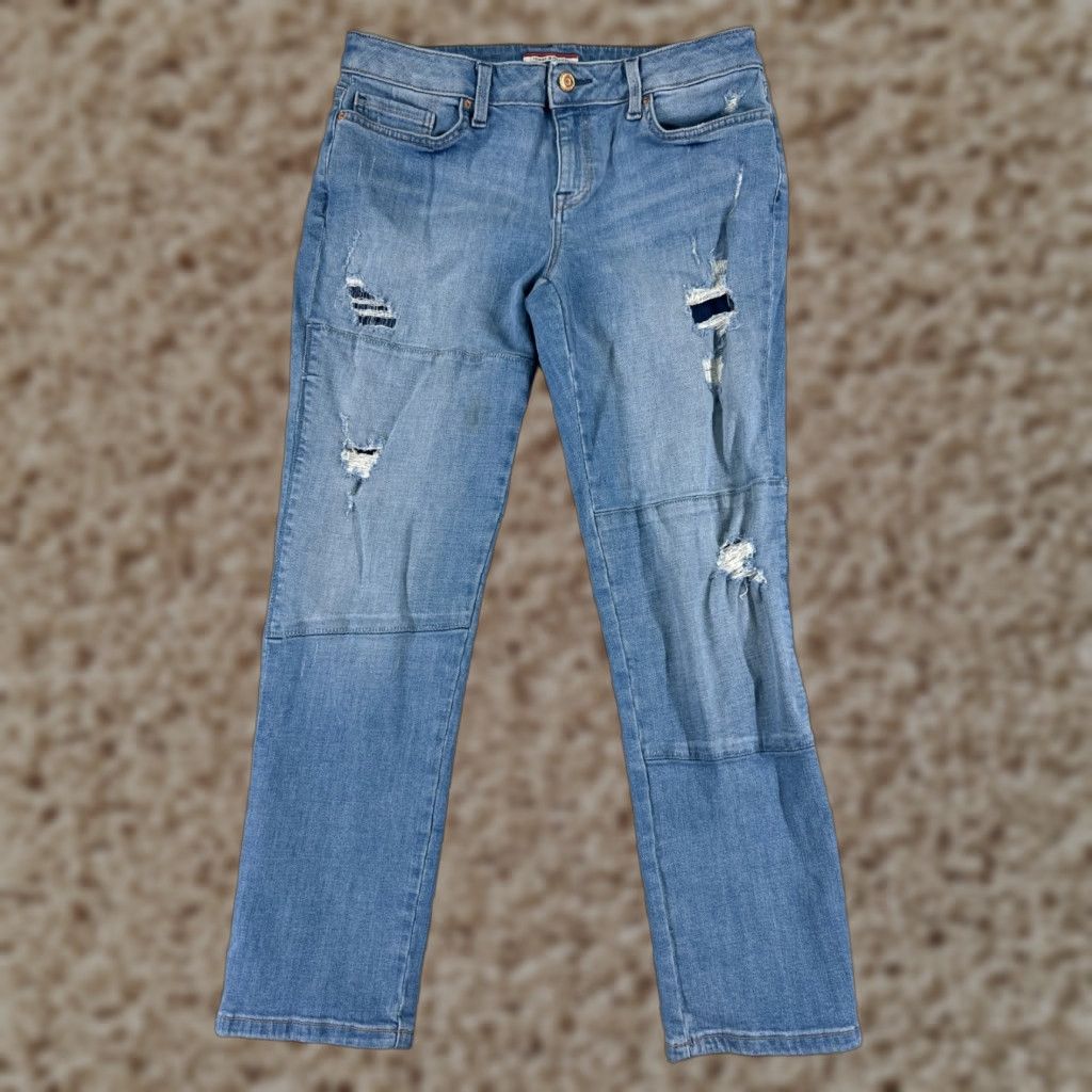 Tommy Hilfiger Tommy Hilfiger Women's Jeans 4 Blue Denim Mid Rise Straight Asymmetric Distressed 5-Pocket Size 27" / US 4 / IT 40 - 1 Thumbnail
