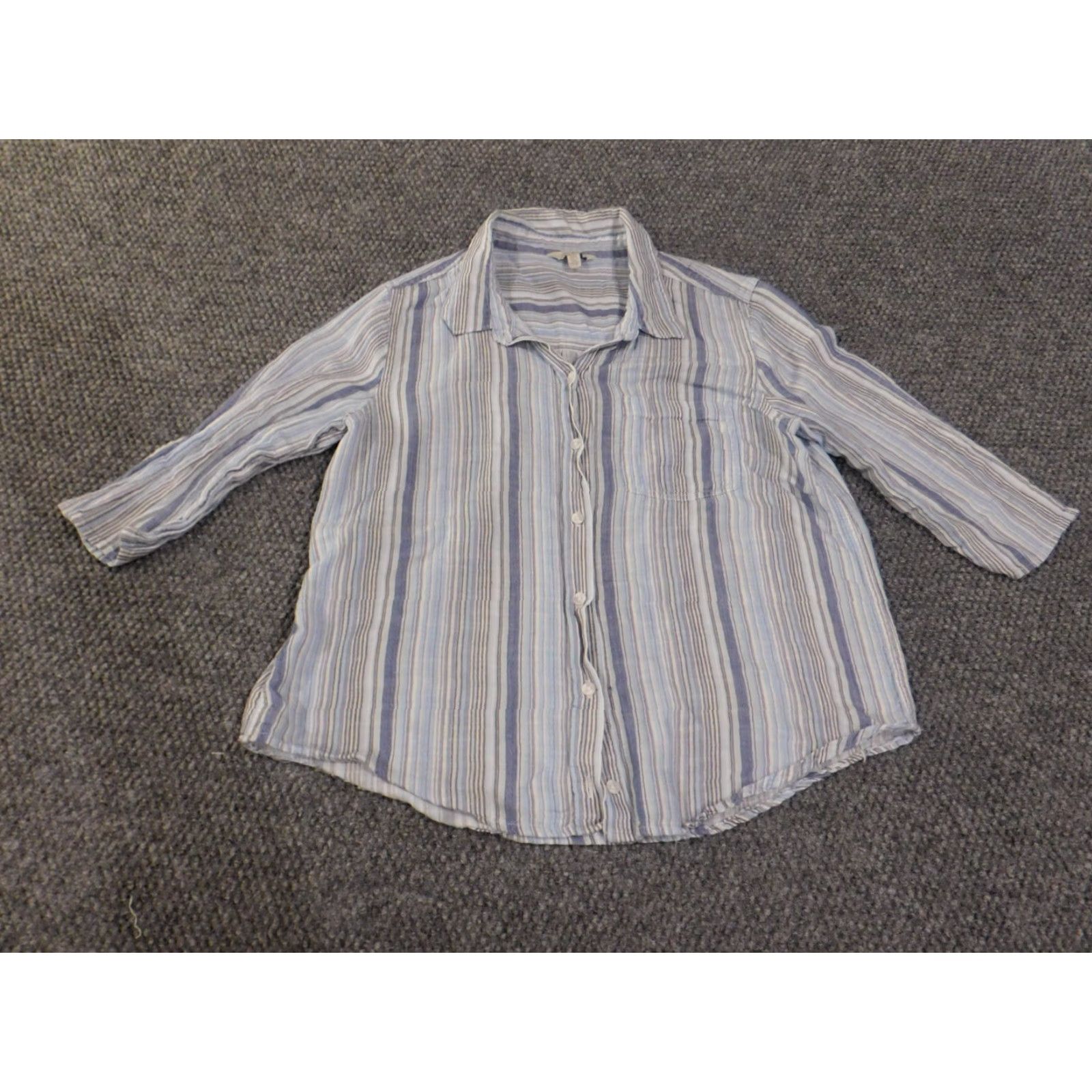 Lucky Brand Lucky Brand Button-Up Shirt Women M Blue Striped Knit Modal Short Sleeve Casual Crew Neck Button-Up Regular Size M Women Blues Striped Casual Size M / US 6-8 / IT 42-44 - 2 Thumbnail