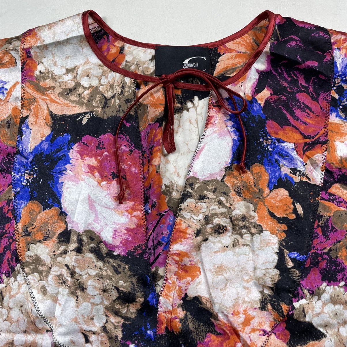 Roberto Cavalli Just Cavalli Multicolor Silk Satin Floral Print Size M / US 6-8 / IT 42-44 - 11 Thumbnail