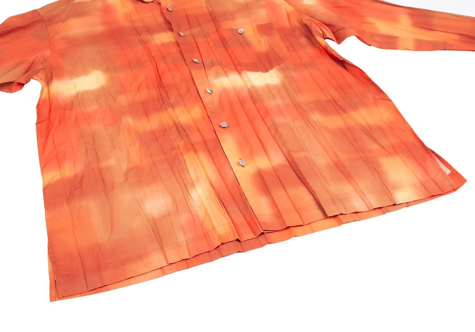 Issey Miyake Tie-Dye Pleated Design Shirt in Orange Size US XL / EU 56 / 4 - 9 Thumbnail