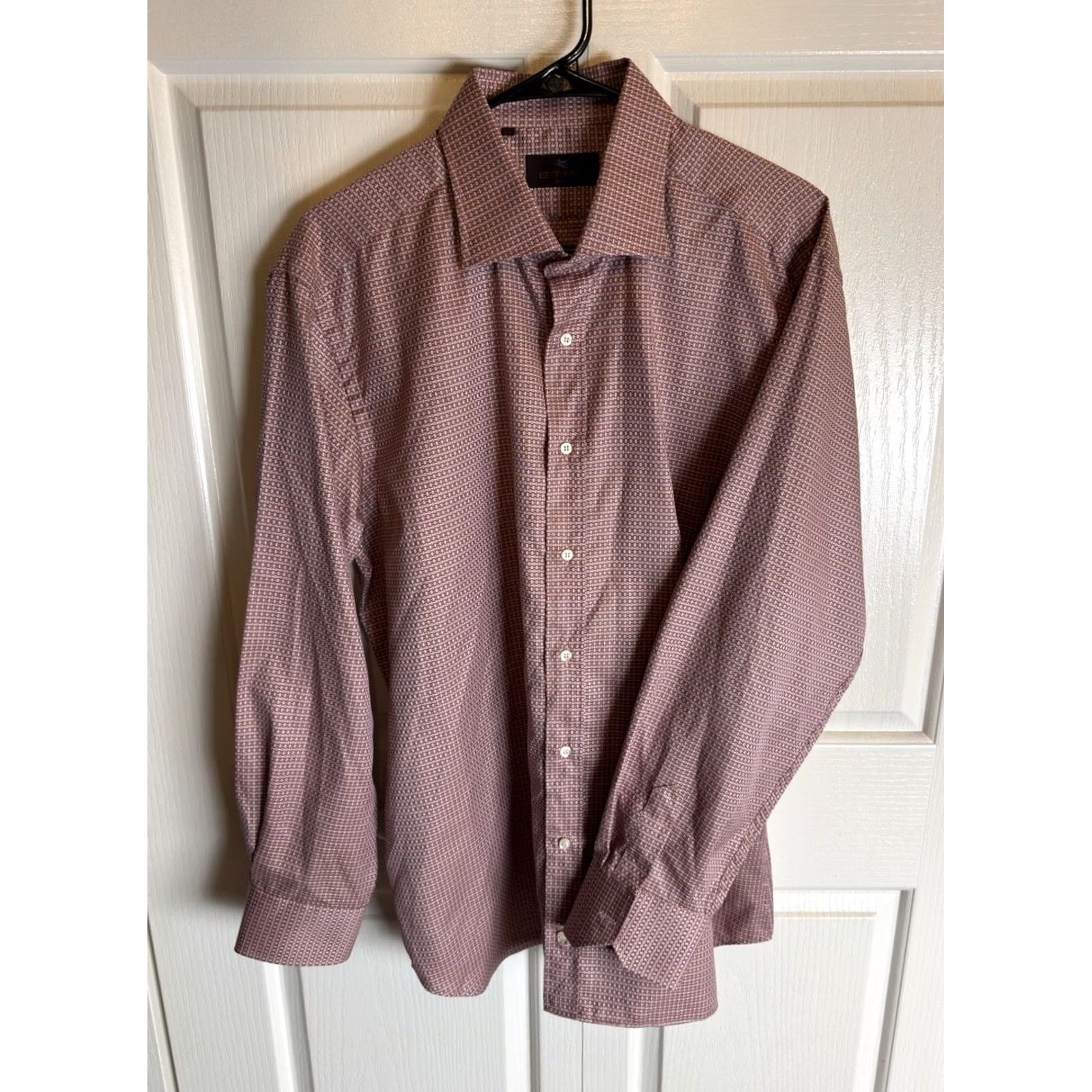 Etro ETRO Shirt Mens 45 Pink Milano Button Basketweave Check Long Sleeve Italy Size US XXL / EU 58 / 5 - 3 Thumbnail