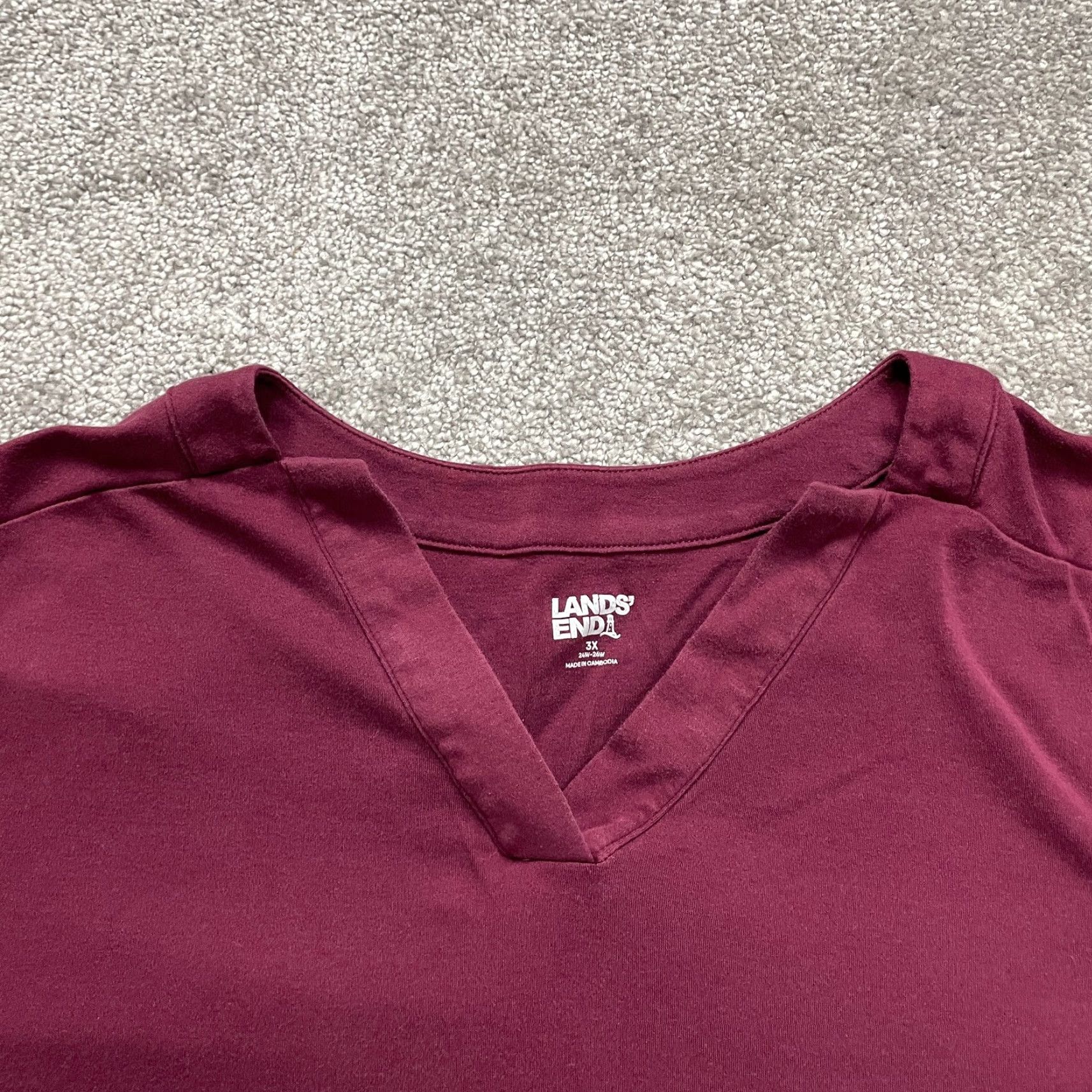 Lands' End Lands' End Womens T-Shirt 3XL Casual V-Neck Short Sleeve Cotton Modal Spandex Red Size XXL / US 16-18 / IT 52-54 - 3 Thumbnail