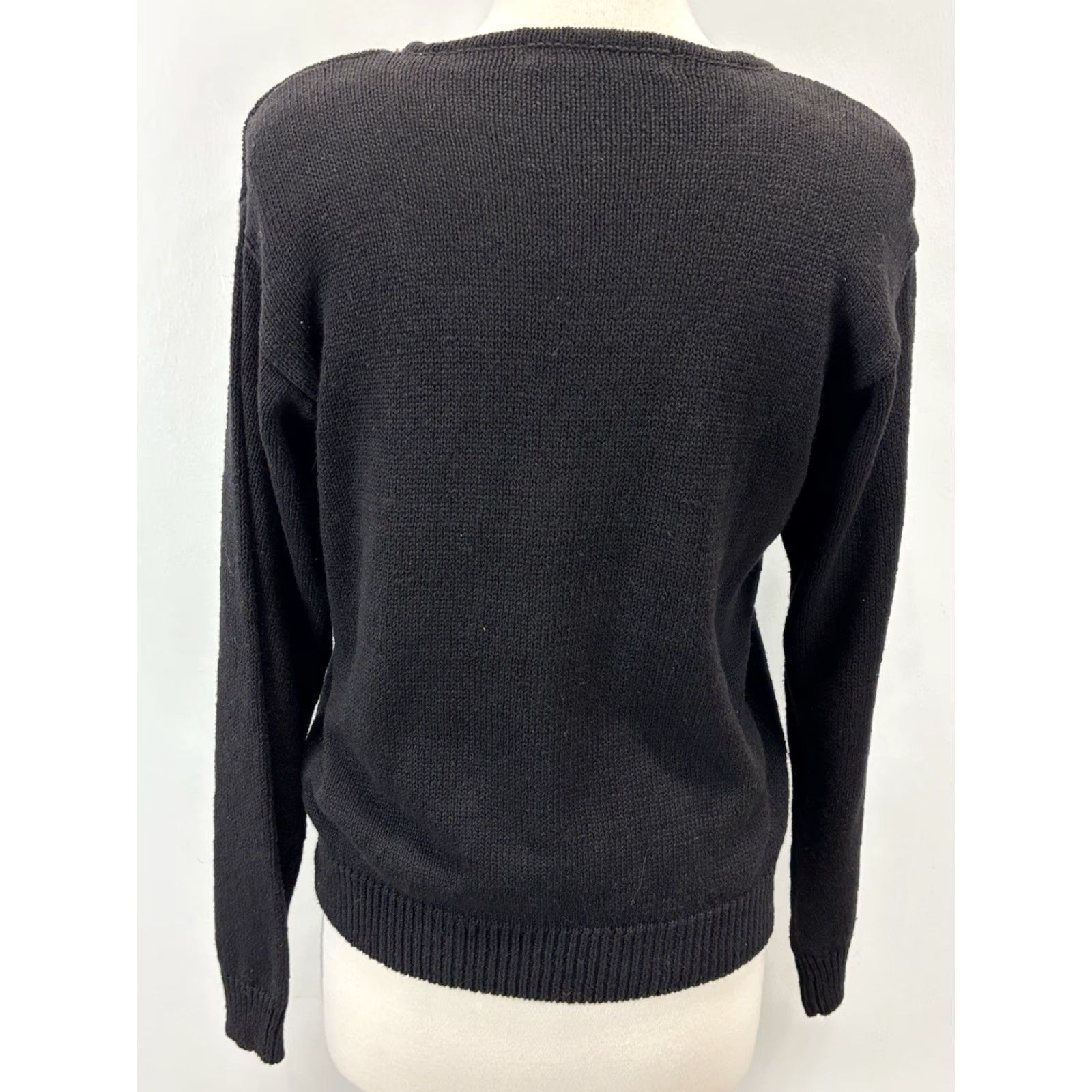 Vintage VINTAGE Work In Progress Sweater Shirt Women’s M Black Sequin 90s Floral Knit Ramie Blend Size M / US 6-8 / IT 42-44 - 3 Thumbnail