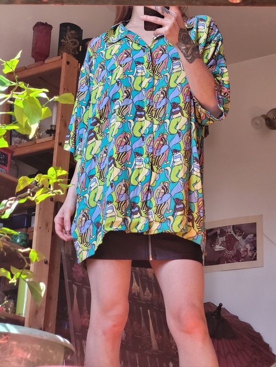 Other Flax Retro Print Oversized Casual Button Down Shirt - M Size US M / EU 48-50 / 2 - 9 Thumbnail