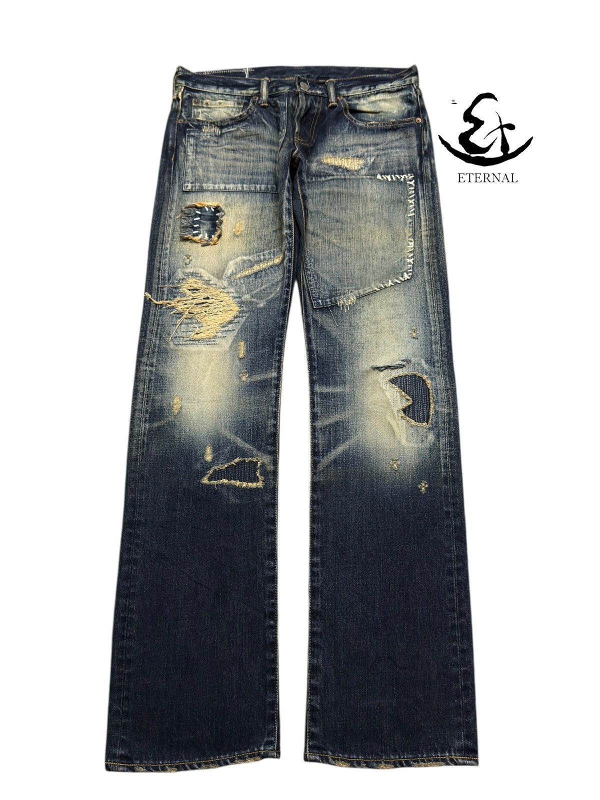 Eternal Vintage 90s Japan Eternal Faded Wash Distressed Sashiko Boro Size US 31 - 1 Thumbnail