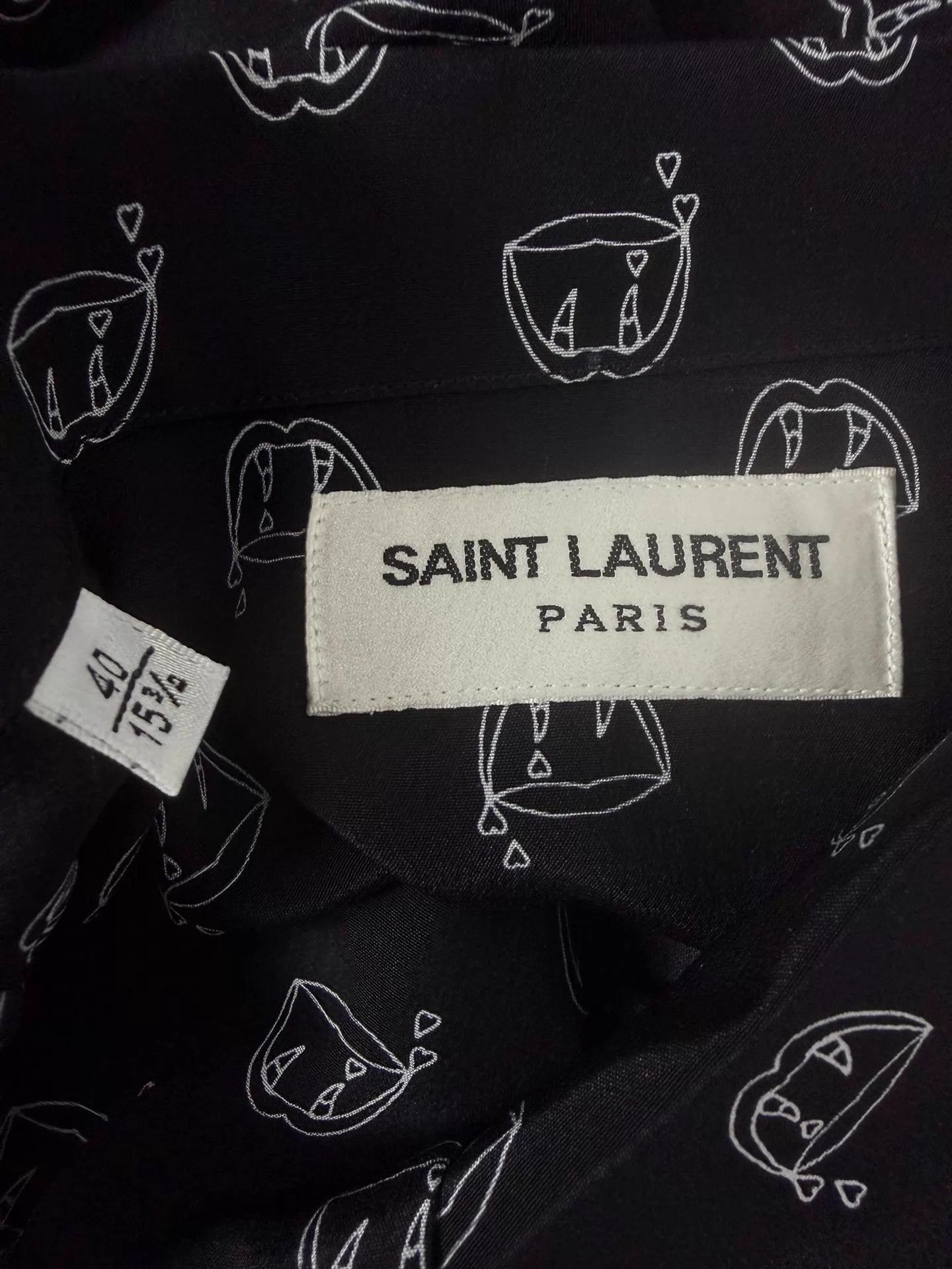 Saint Laurent Paris SLP 14ss Black Vampire Fangs Silk Shirt Size US XL / EU 56 / 4 - 3 Thumbnail