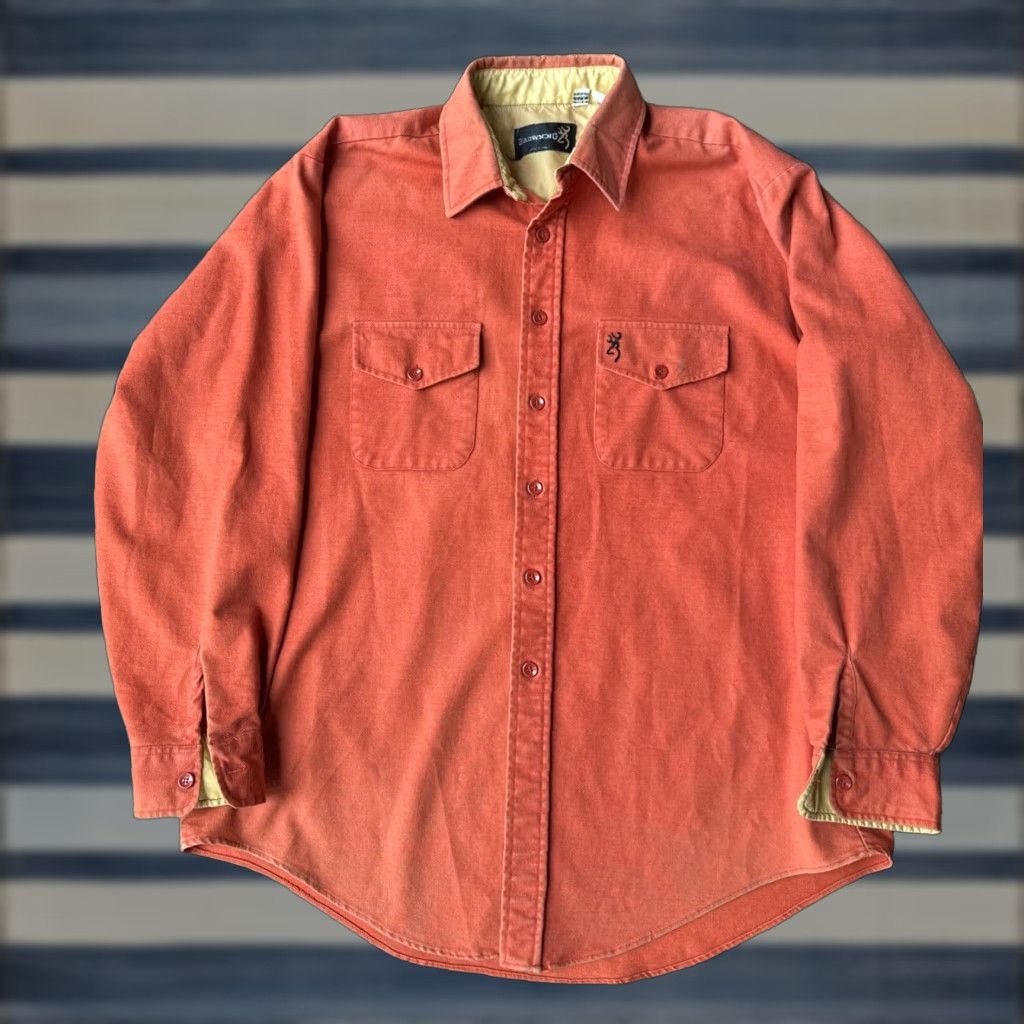 Vintage VINTAGE Browning Super Naturals Shooting Button Shirt XL Orange Canvas Cotton Button-Up Long Sleeve Collared casual Mens 17-XL-17.5 Made in USA Size US XL / EU 56 / 4 - 1 Thumbnail