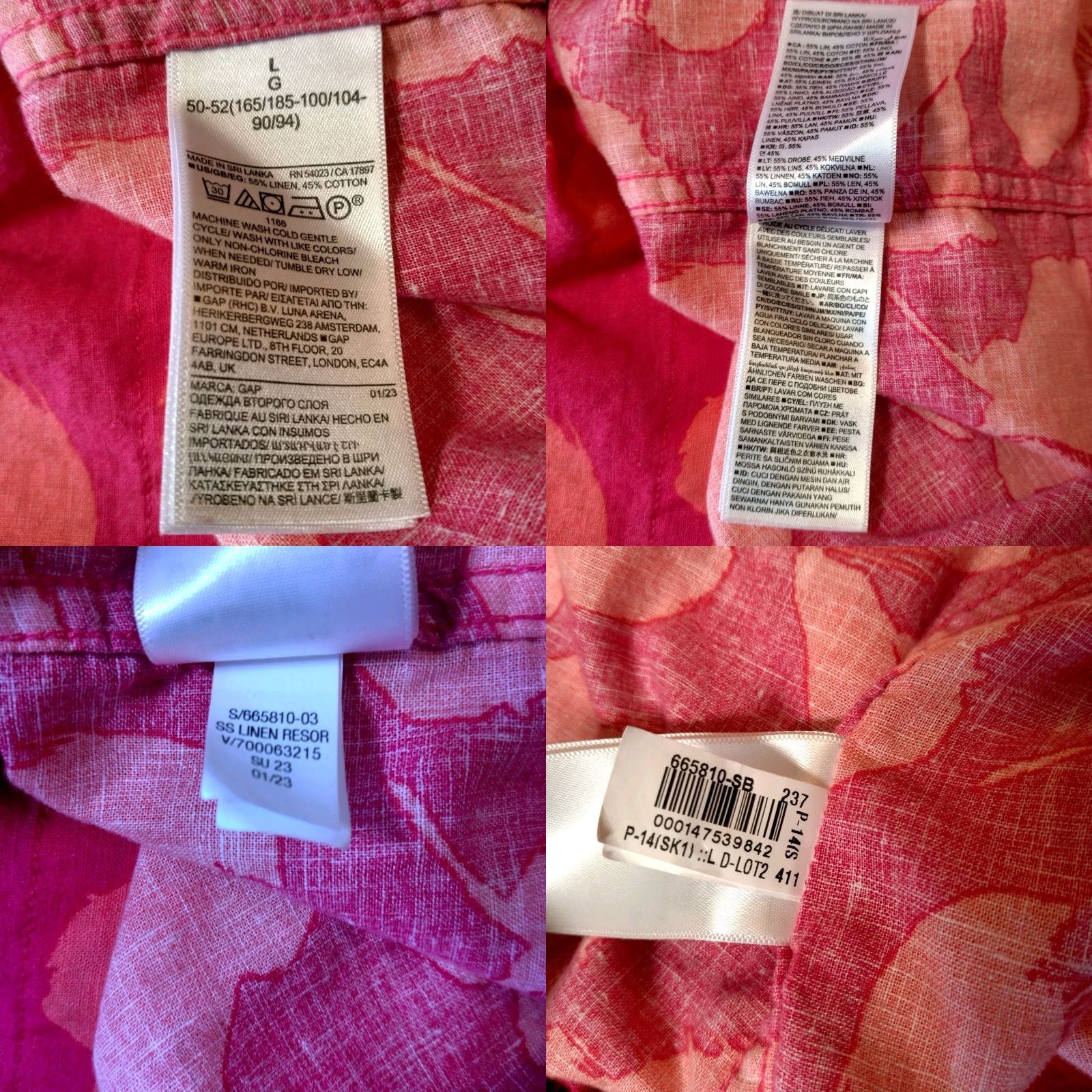Gap Gap Linen Blend Shirt Men L Pink Salmon Floral Beach Surf Vacation Shirt Size US L / EU 52-54 / 3 - 8 Thumbnail