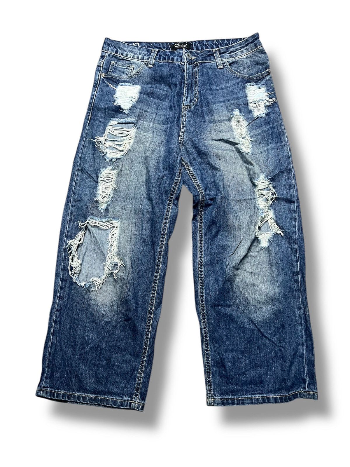 14th Addiction Y2K Italian Shiki Ripped Wide-Leg Denim Jeans (41) Size 26" / US 2 / IT 38 - 1 Thumbnail