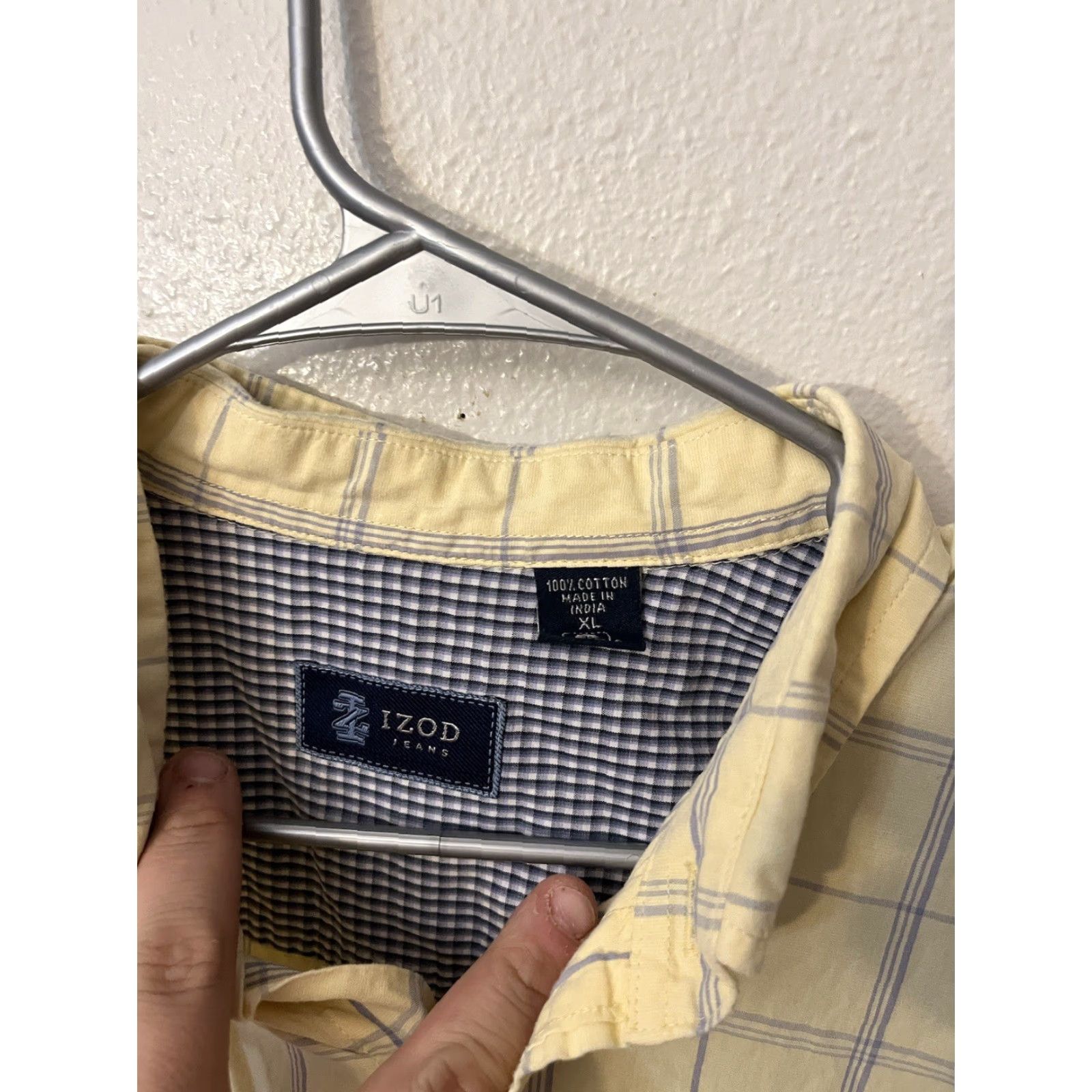 Izod IZOD Shirt Mens XL Yellow Check Cotton Blend Button-Down Short Sleeve (Regular) Size US XL / EU 56 / 4 - 2 Thumbnail
