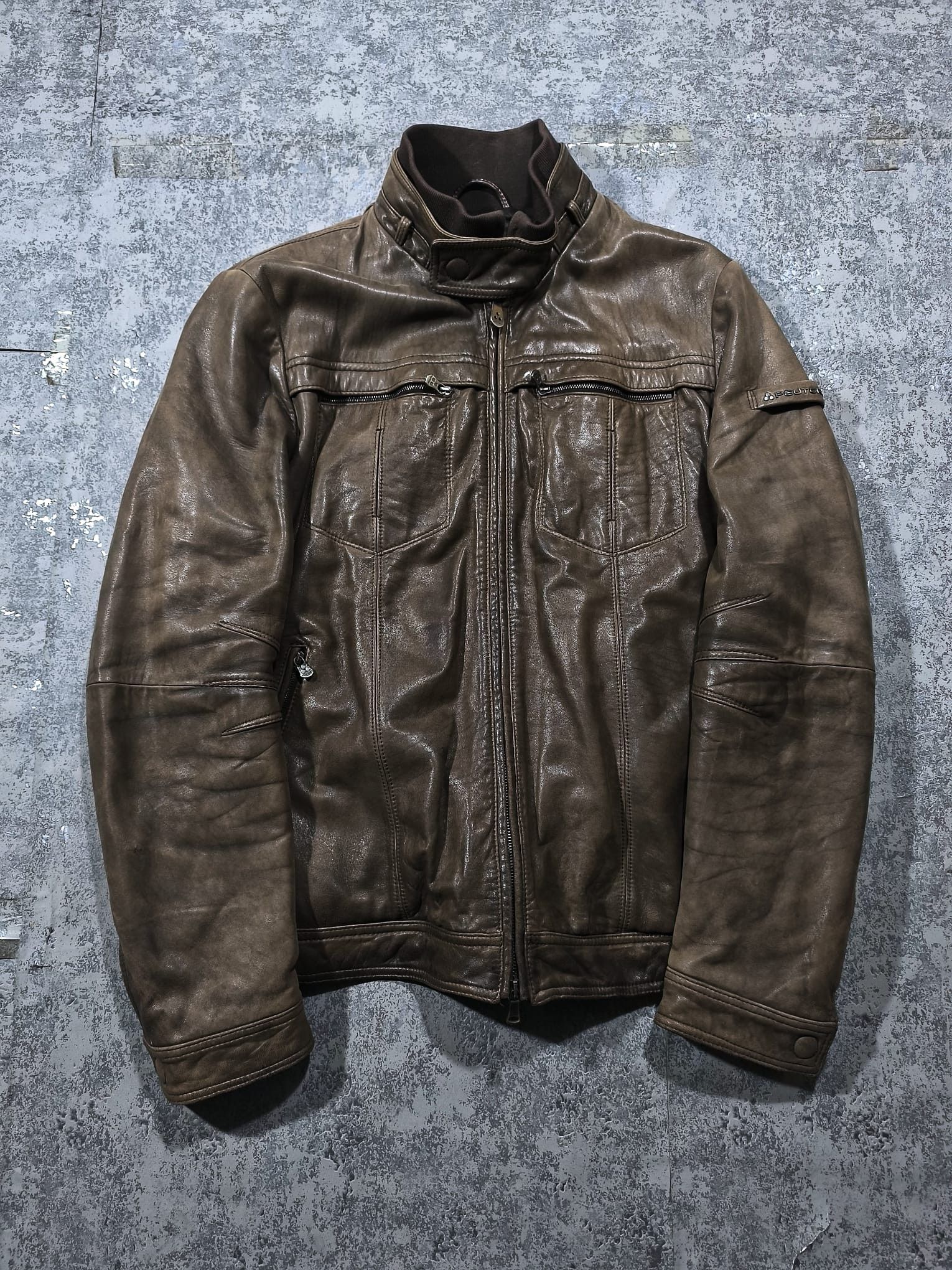 Peuterey Vtg Peuterey Biker Brown Leather Jacket Avantgarde Designer Size US L / EU 52-54 / 3 - 2 Thumbnail