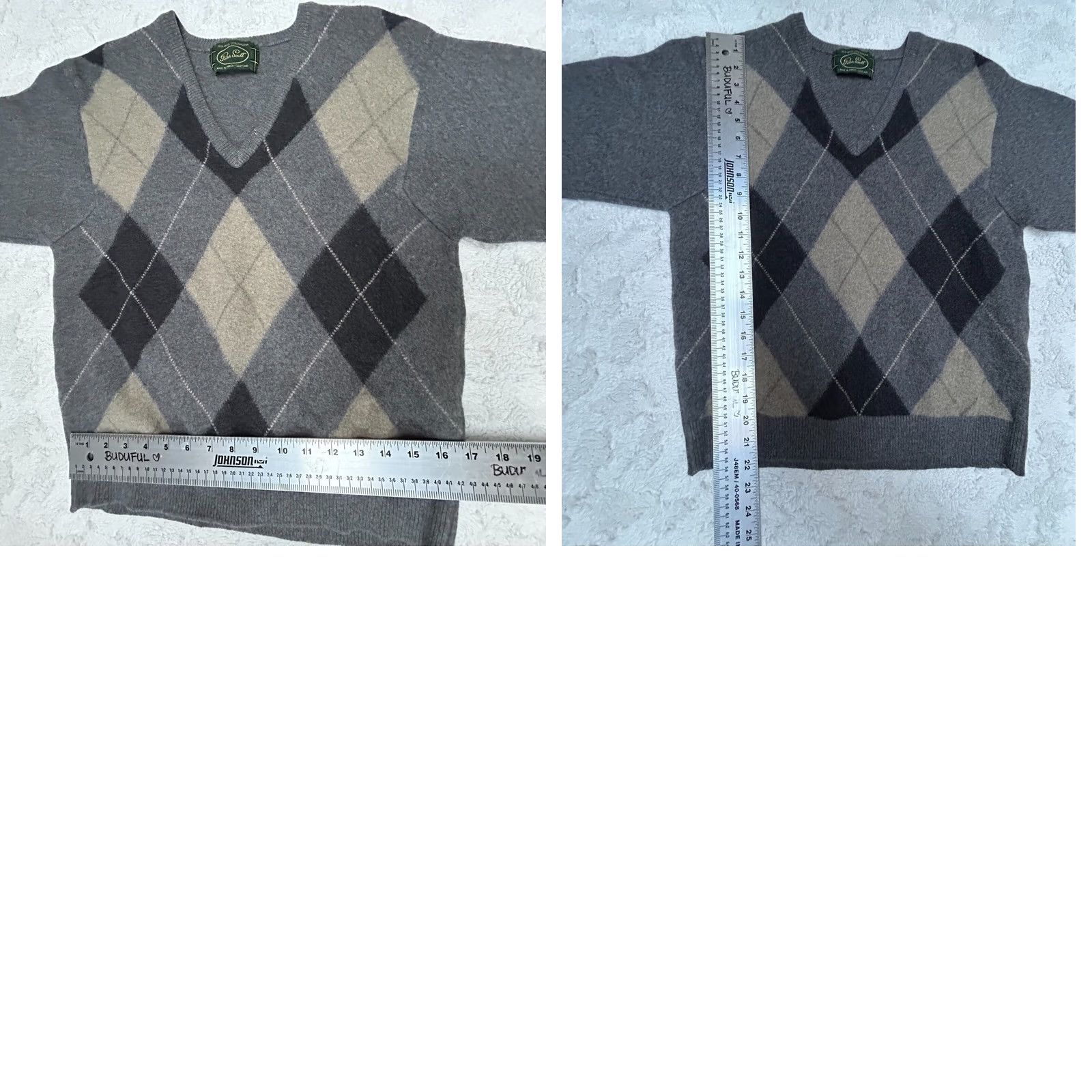 Vintage Peter Scott Men's Sweater Wool Angora Argyle V-Neck Pullover Long Sleeve Gray 42 Regular Mens Size US XL / EU 56 / 4 - 8 Thumbnail