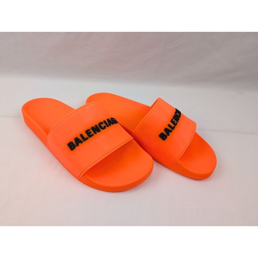 Balenciaga o1rshd1 Pool Smoth Fluo Rubber Logo Slides Flue Orange/Black Size US 12 / EU 45 - 13 Thumbnail
