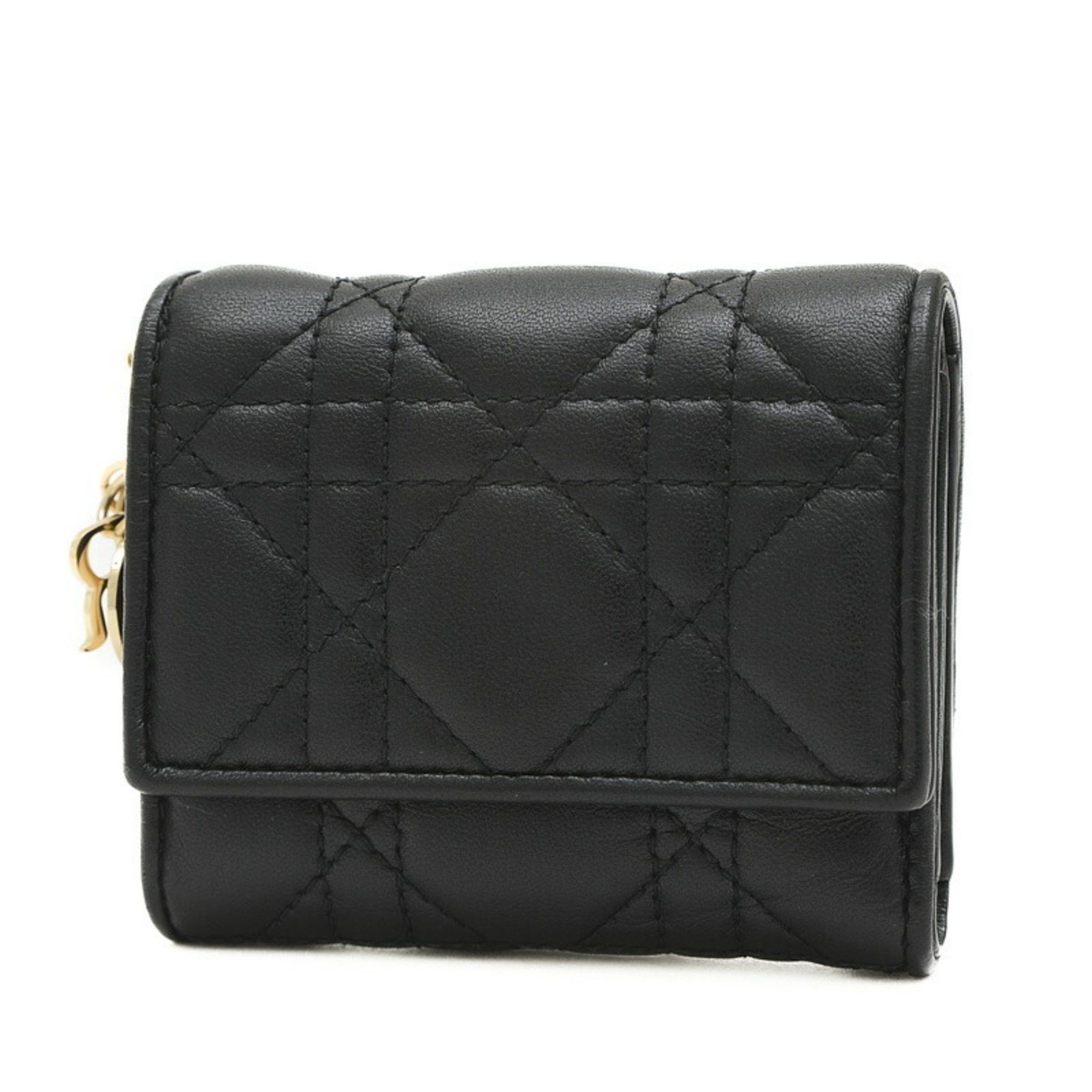 image of Christian Dior Dior Lady Cannage Lotus Wallet Trifold Lambskin Black, Women's