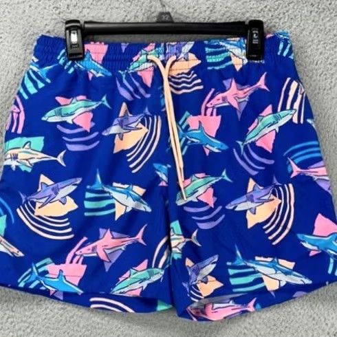 Chubbies Chubbies Short Board Shorts Mens Medium Blue The Daddy Shark Lined Beach 5.5 Inseam Elastic Drawstring Polyester Spandex Size US 31 - 2 Thumbnail