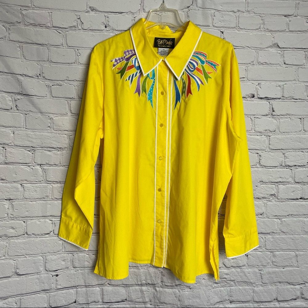 Bob Mackie New Vintage Bob Mackie Embroidered Yellow Blouse Size 2X Size XXL / US 16-18 / IT 52-54 - 1 Thumbnail
