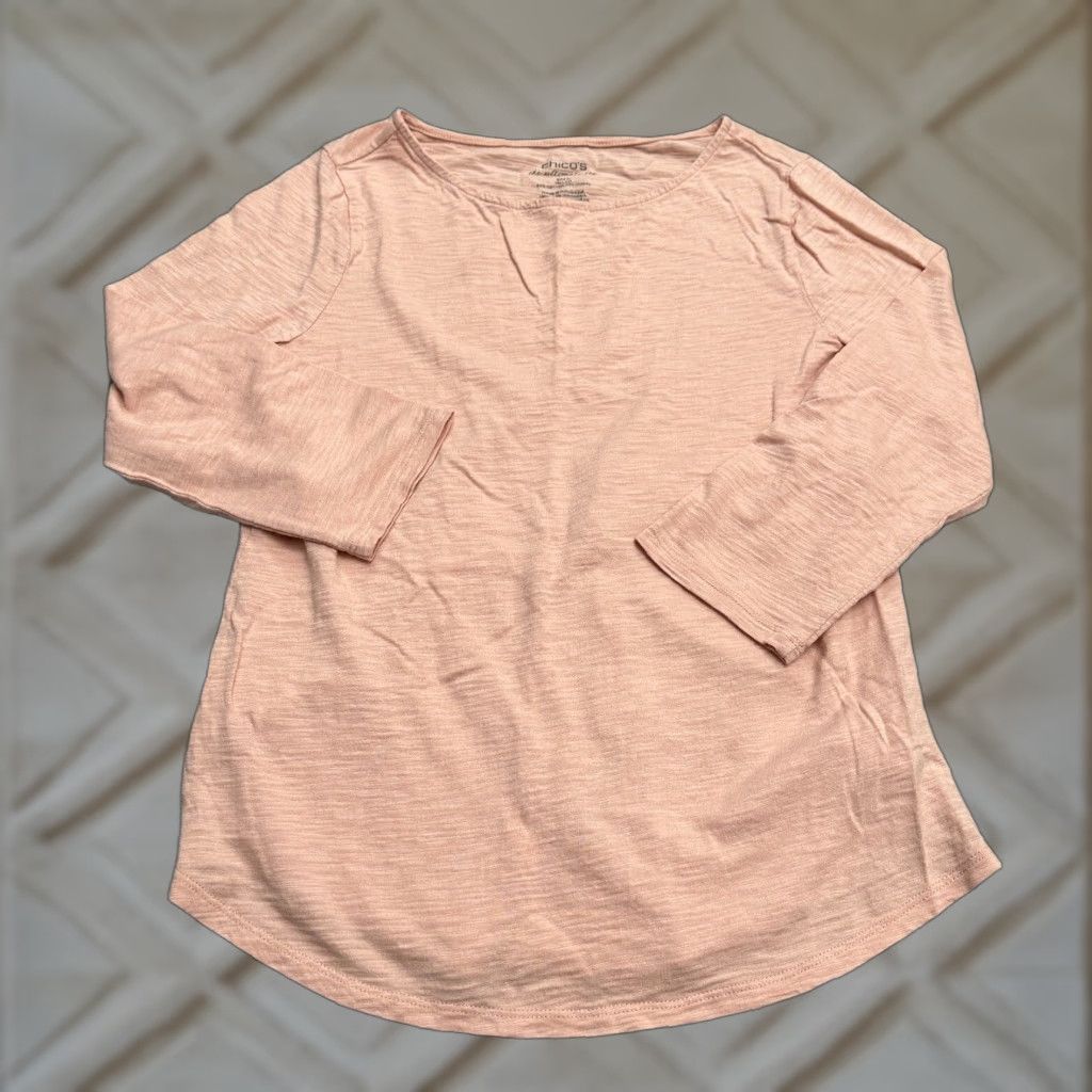 Vintage CHICO'S T-Shirt Womens Long Sleeve Cotton Blend Orange 0 Peach Round Neck Casual Tee S Regular Size Ladies Classic/Outdoor 90s? (No, avoid 90s) Size S / US 4 / IT 40 - 1 Thumbnail