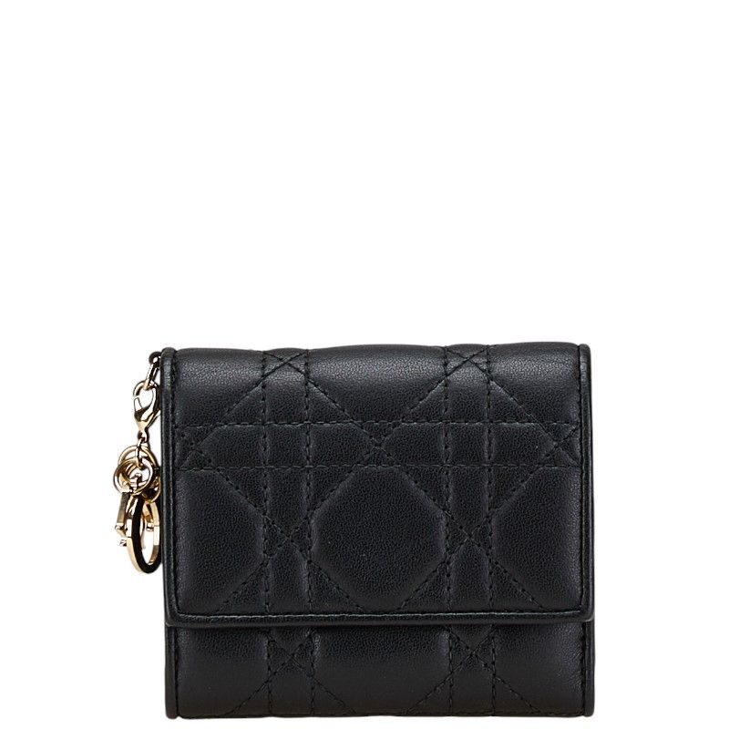 Dior Dior Dior Lady Dior Cannage Lambskin Compact Wallet Leather Short Wallet Size ONE SIZE - 1 Thumbnail