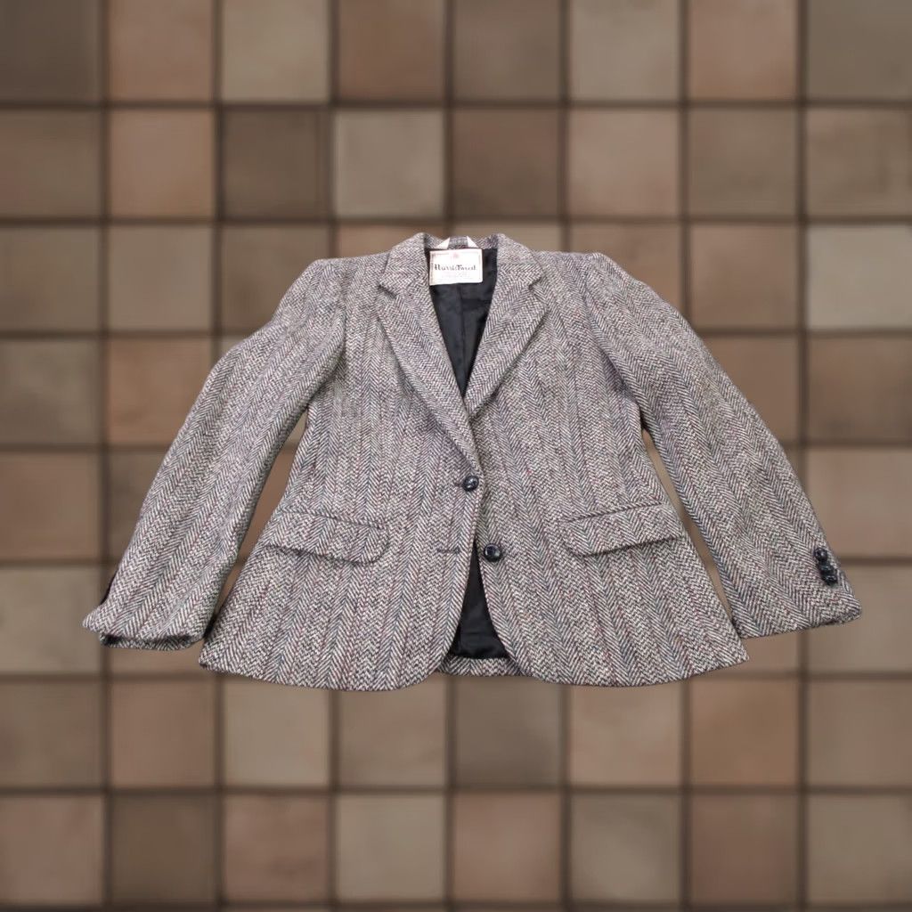 Harris Tweed Harris Tweed Jacket Womens 10 Gray Wool Tweed Blazer Business Suit Jacket, Regular, Gray, 10, Womens Size L / US 10 / IT 46 - 1 Thumbnail