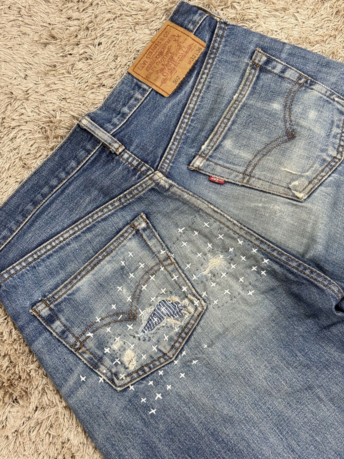 Levi's 1 of 1 Vintage Levis 502xx Selvedge Custom Sashiko Boro Size US 31 - 12 Thumbnail