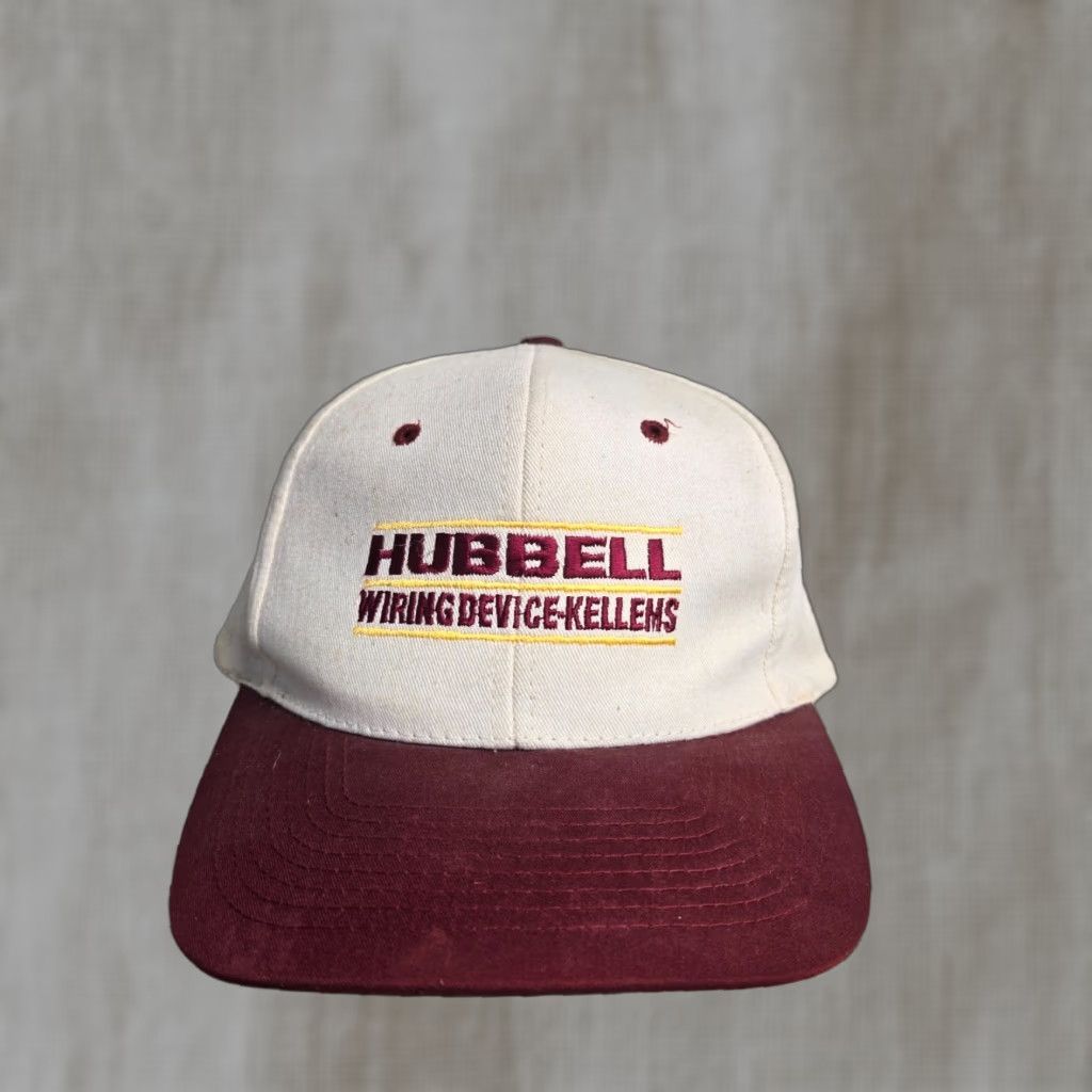 Vintage Hubbell "Wiring Device - Kellems" Tan Baseball Hat Cap Snapback Adult Adjustable Hat Beige Cotton Canvas Logo Size ONE SIZE - 1 Thumbnail