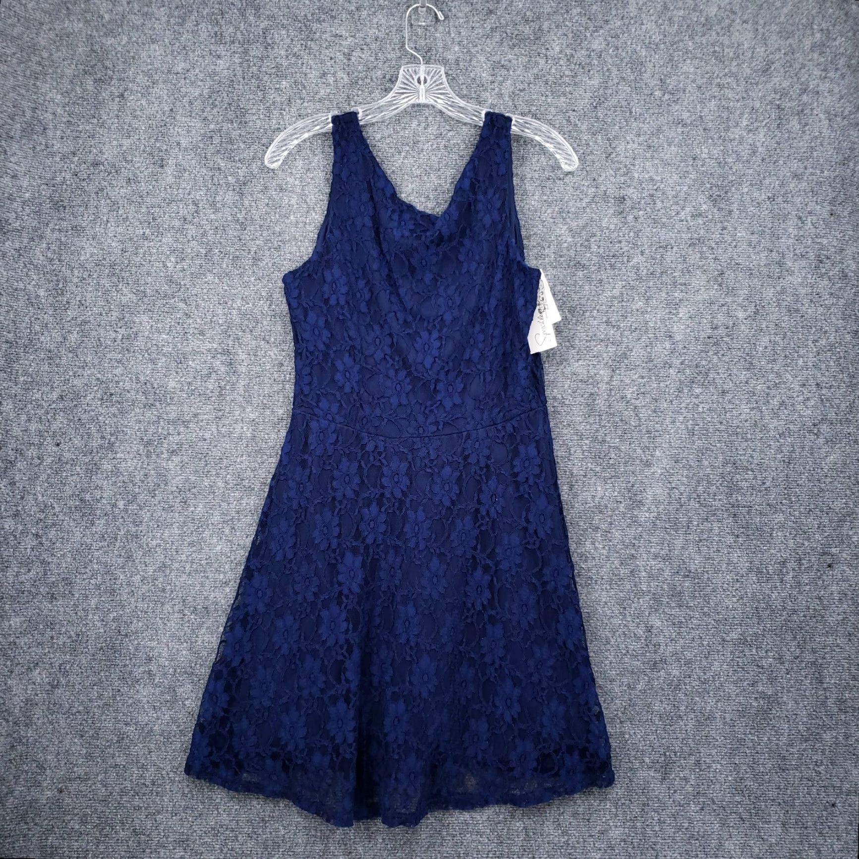 Vintage Speechless Dress Women 9 Juniors Blue Tank Overlay A-Line Fit & Flare Sleeveless Knee Length Zipper Floral Round Neck Casual Party/Cocktail Size M / US 6-8 / IT 42-44 - 2 Thumbnail