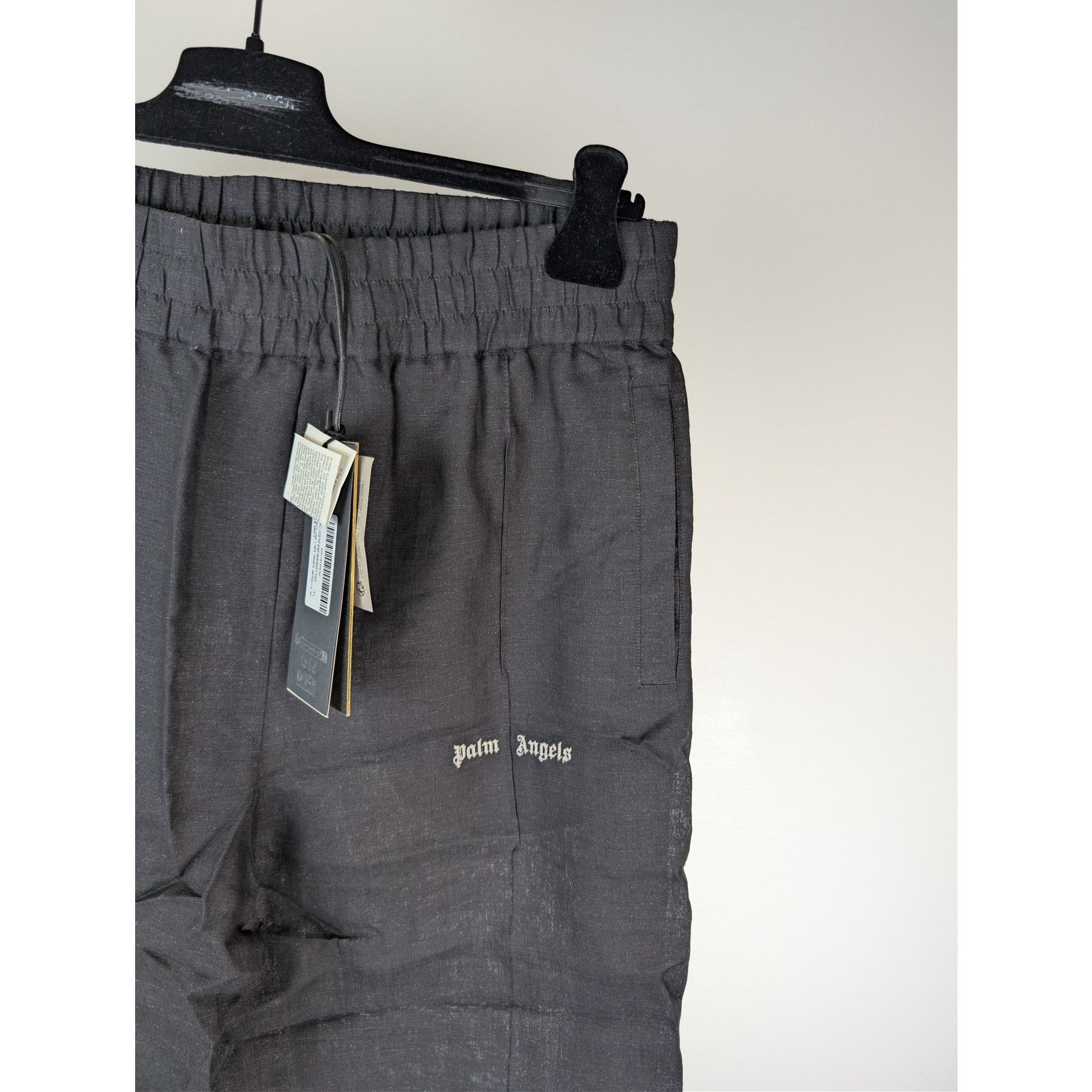 Palm Angels o1rshd1 Classic Logo Linen Track Pants Anthracite/Off White Size US 36 / EU 52 - 5 Thumbnail